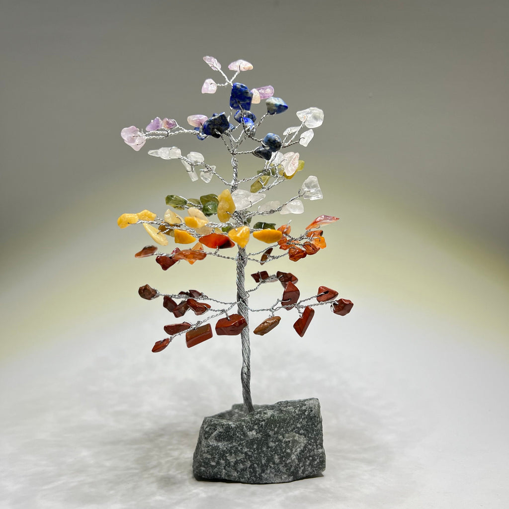Chakra Gemstone Tree: Handmade Healing Crystal Tree with Wood Base