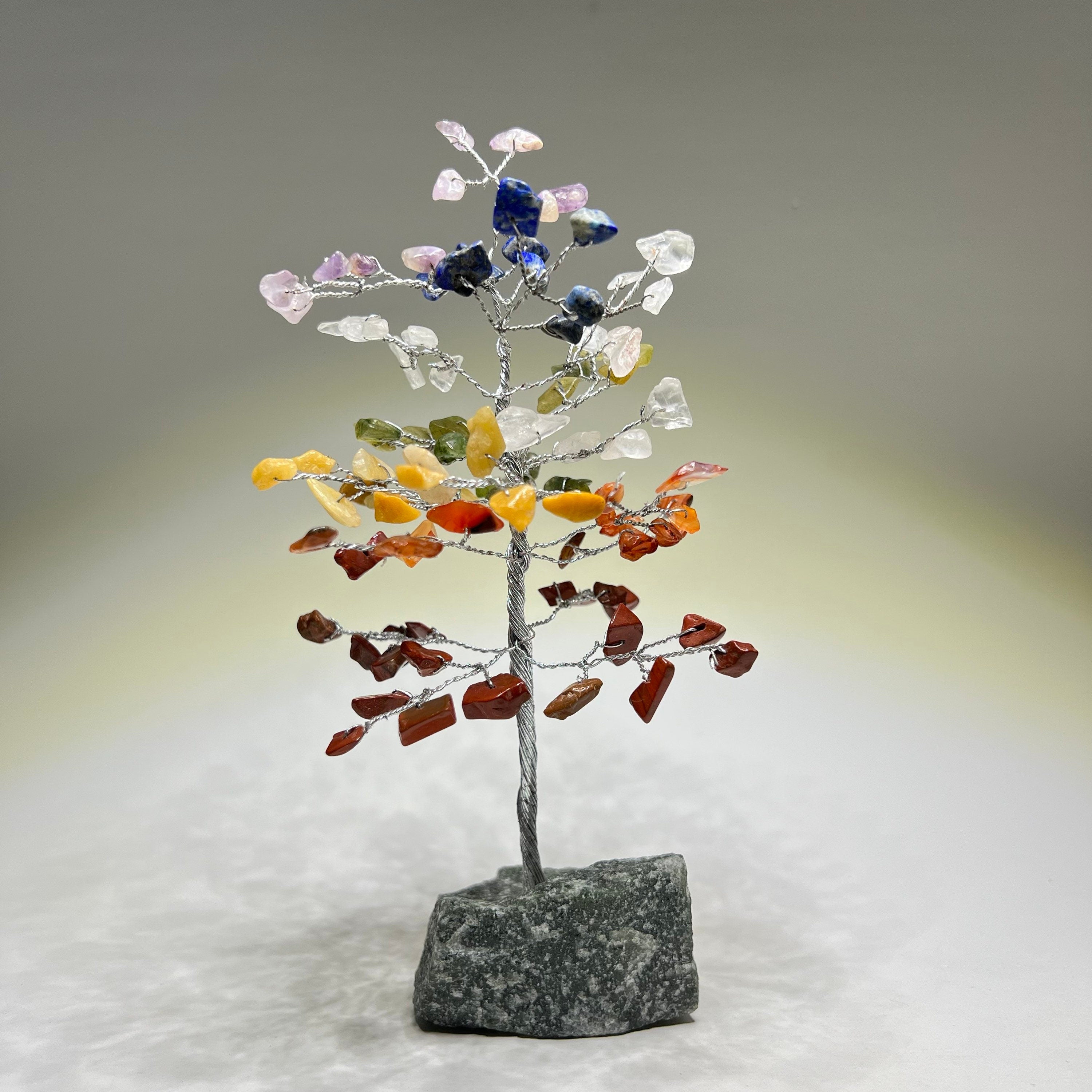Chakra Gemstone Tree: Handmade Healing Crystal Tree with Wood Base