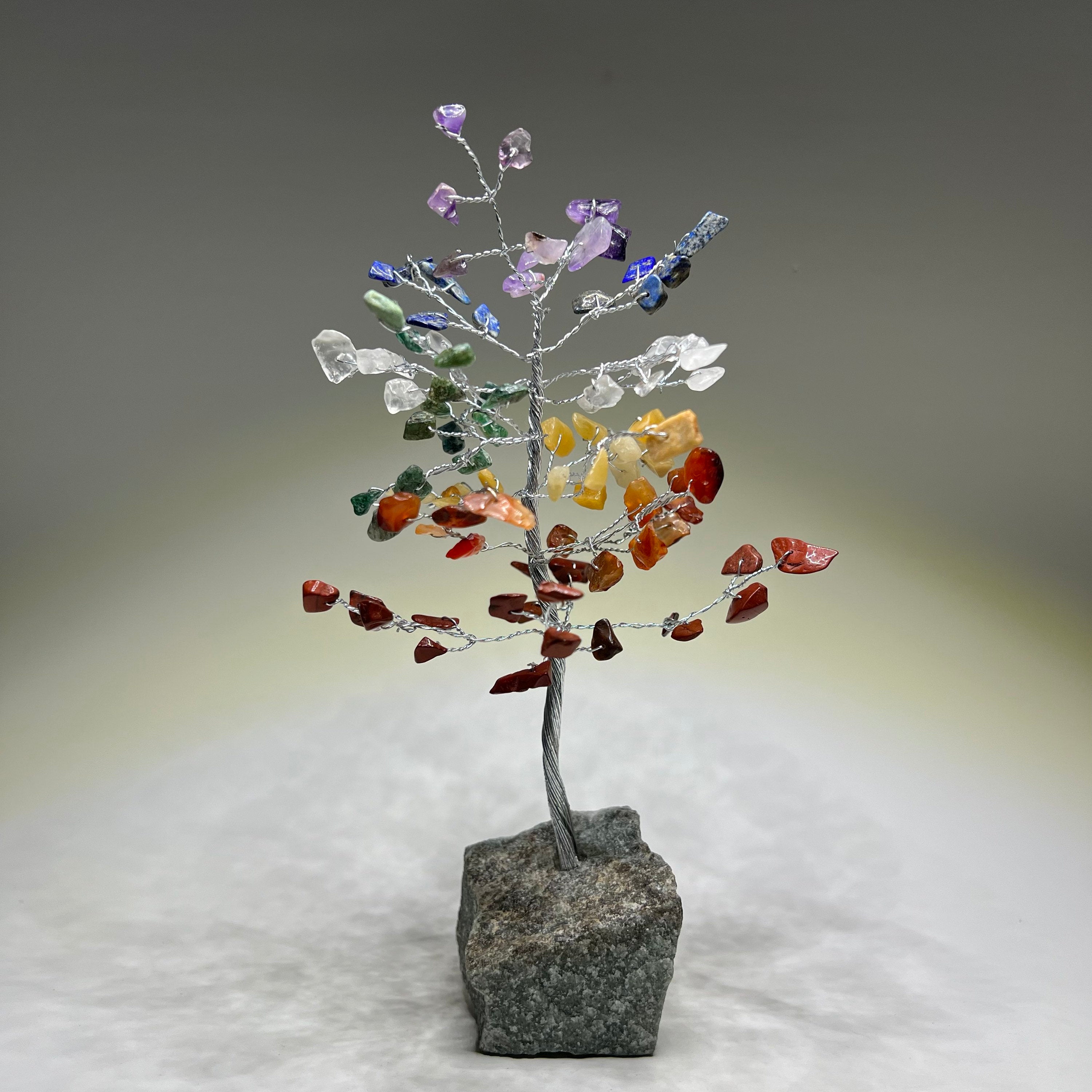 Chakra Gemstone Tree: Handmade Healing Crystal Tree with Wood Base