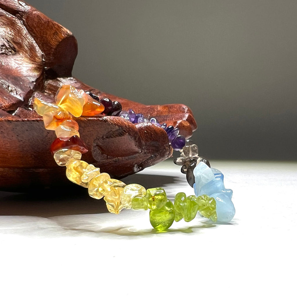 Seven Chakra Stone Chip Bracelet: Gemstone Beaded Stretch Bracelet