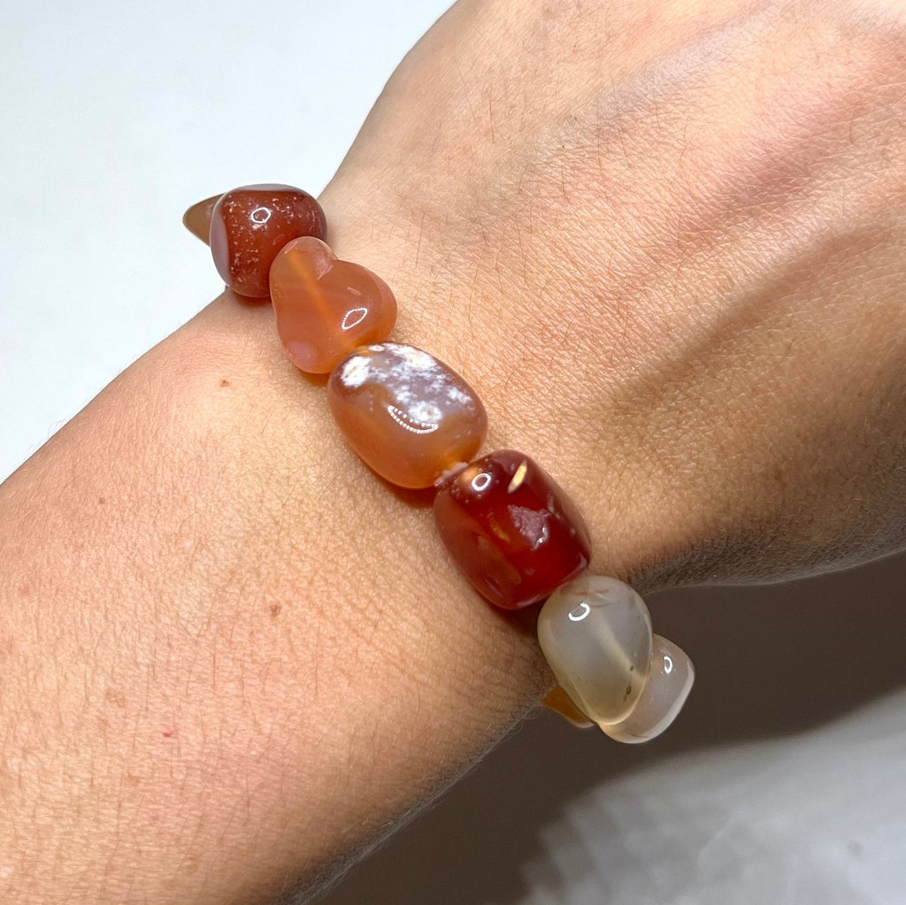 Carnelian Beaded Bracelet - Handmade Tumbled Crystal Bracelet