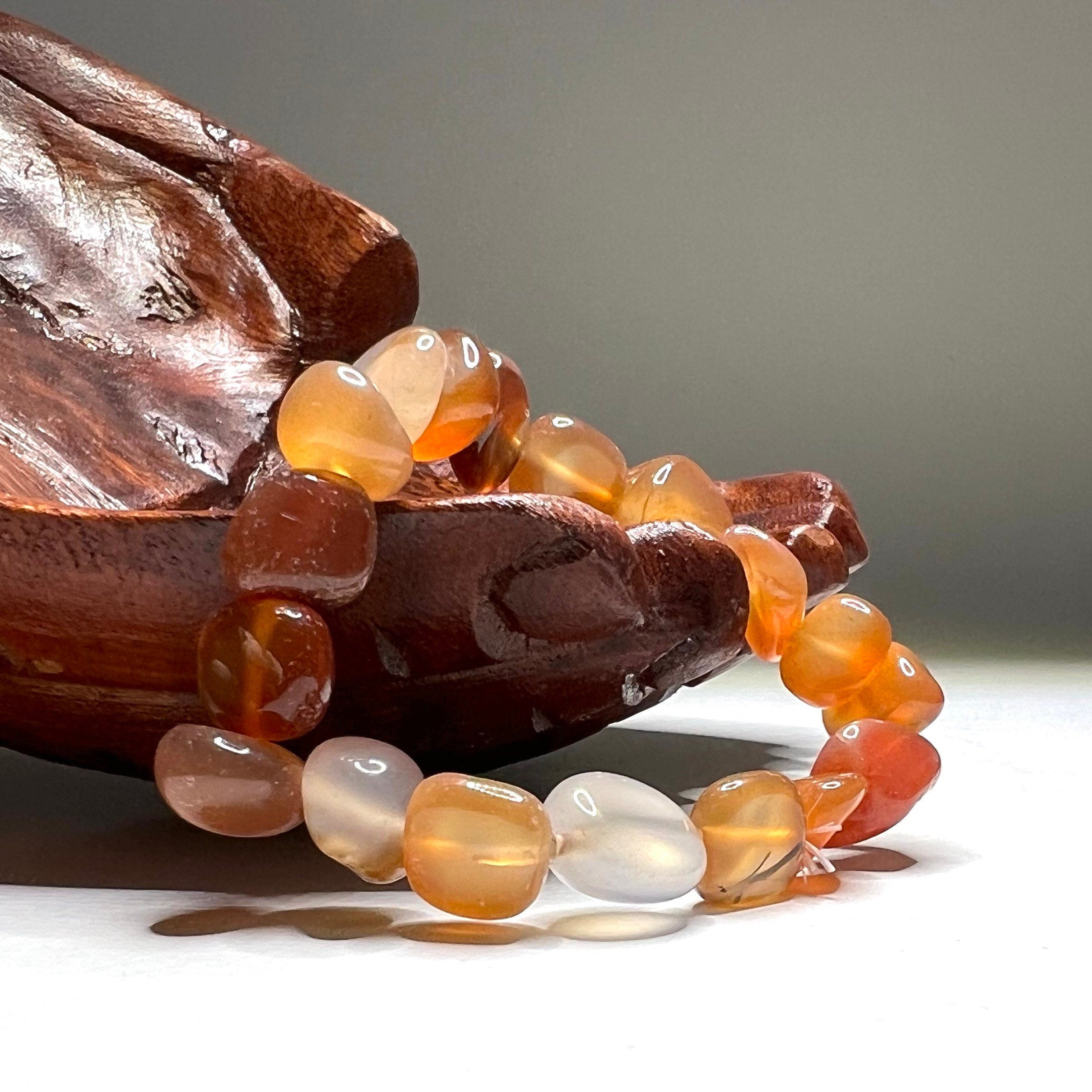 Carnelian Beaded Bracelet - Handmade Tumbled Crystal Bracelet