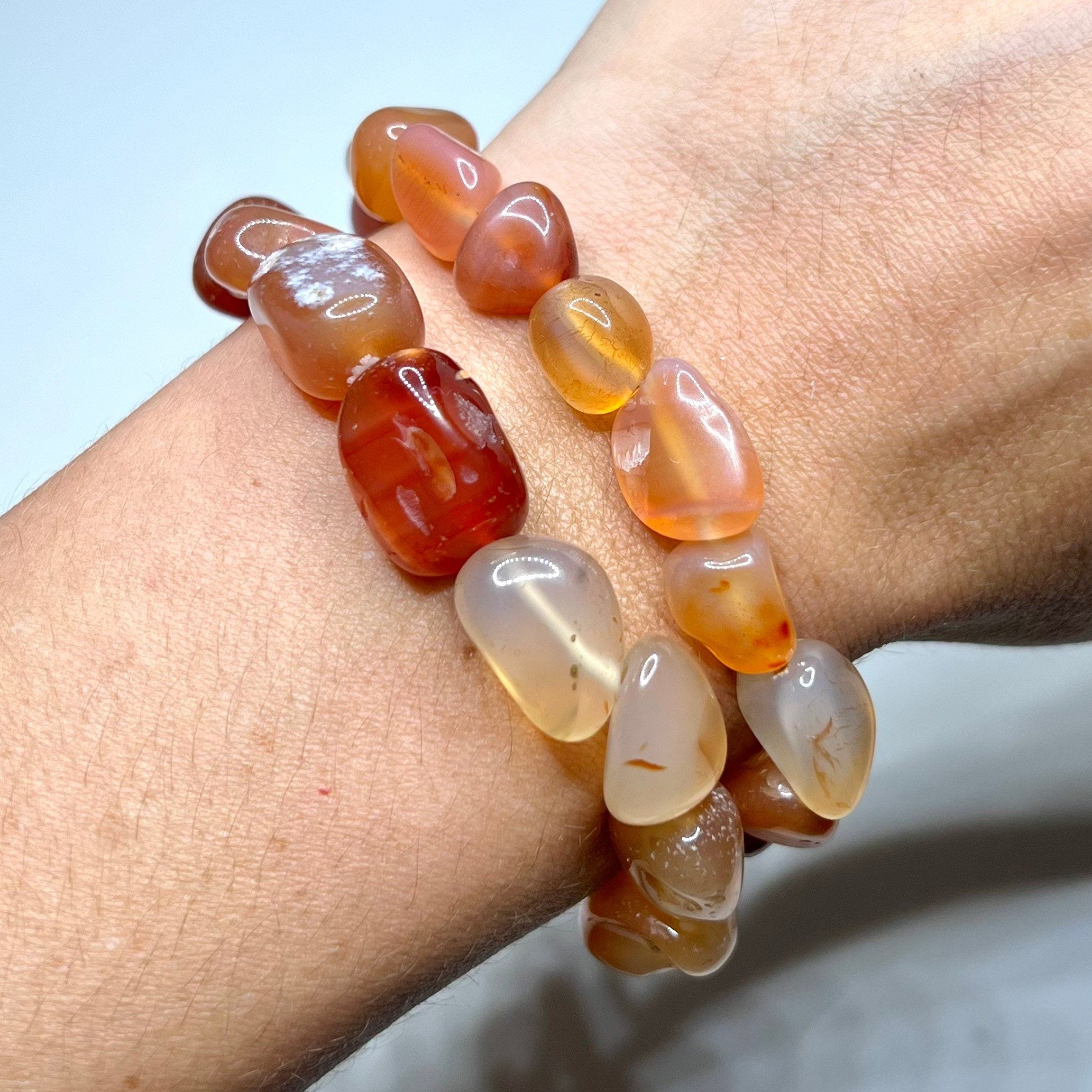 Carnelian Beaded Bracelet - Handmade Tumbled Crystal Bracelet