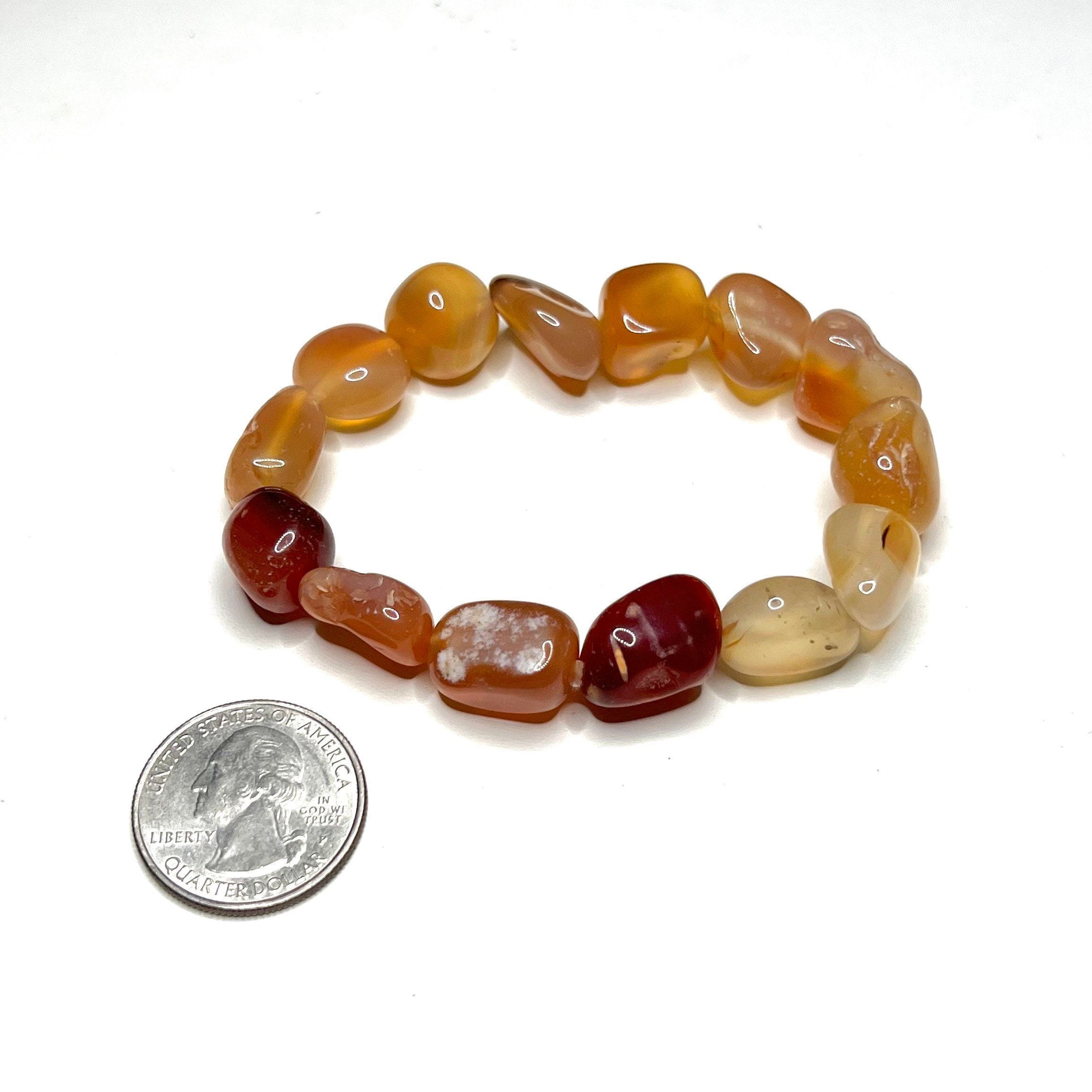 Carnelian Beaded Bracelet - Handmade Tumbled Crystal Bracelet