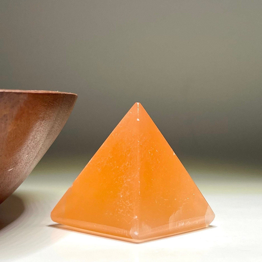 Orange Selenite Crystal Pyramid, Selenite Pyramid Charging Station