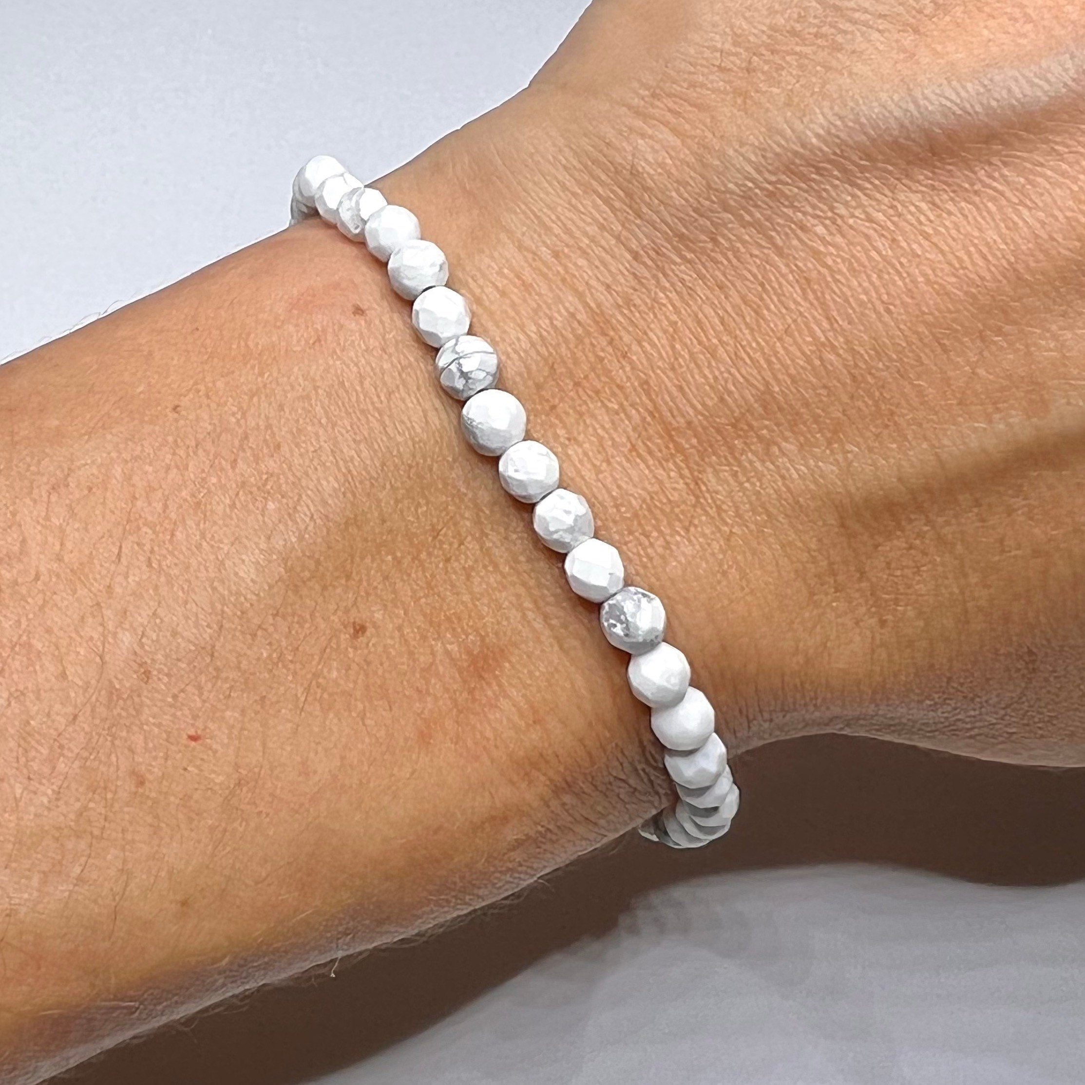 Howlite Crystal Bracelet, Faceted Rondelle Beaded Bracelet
