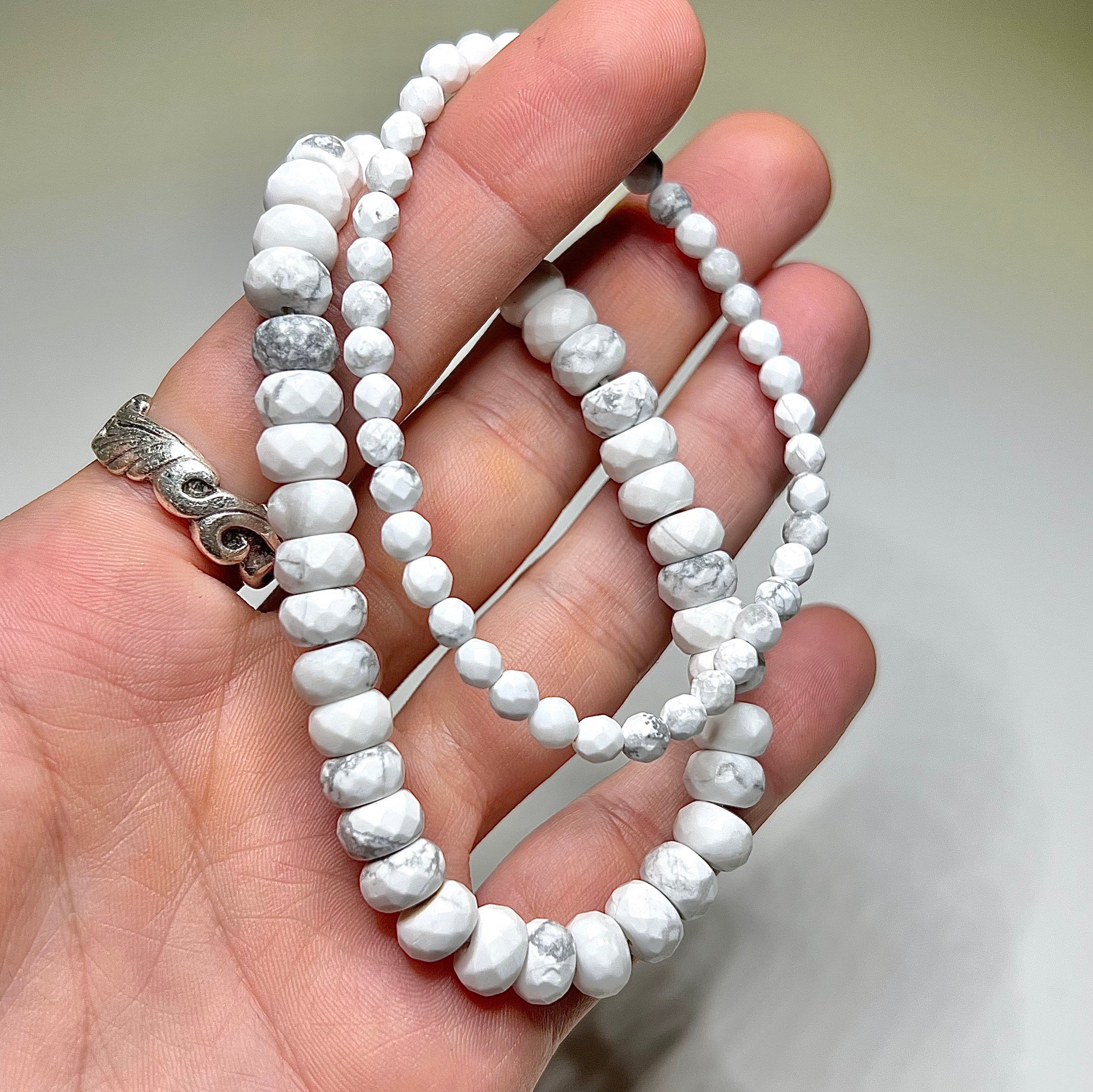 Howlite Crystal Bracelet, Faceted Rondelle Beaded Bracelet