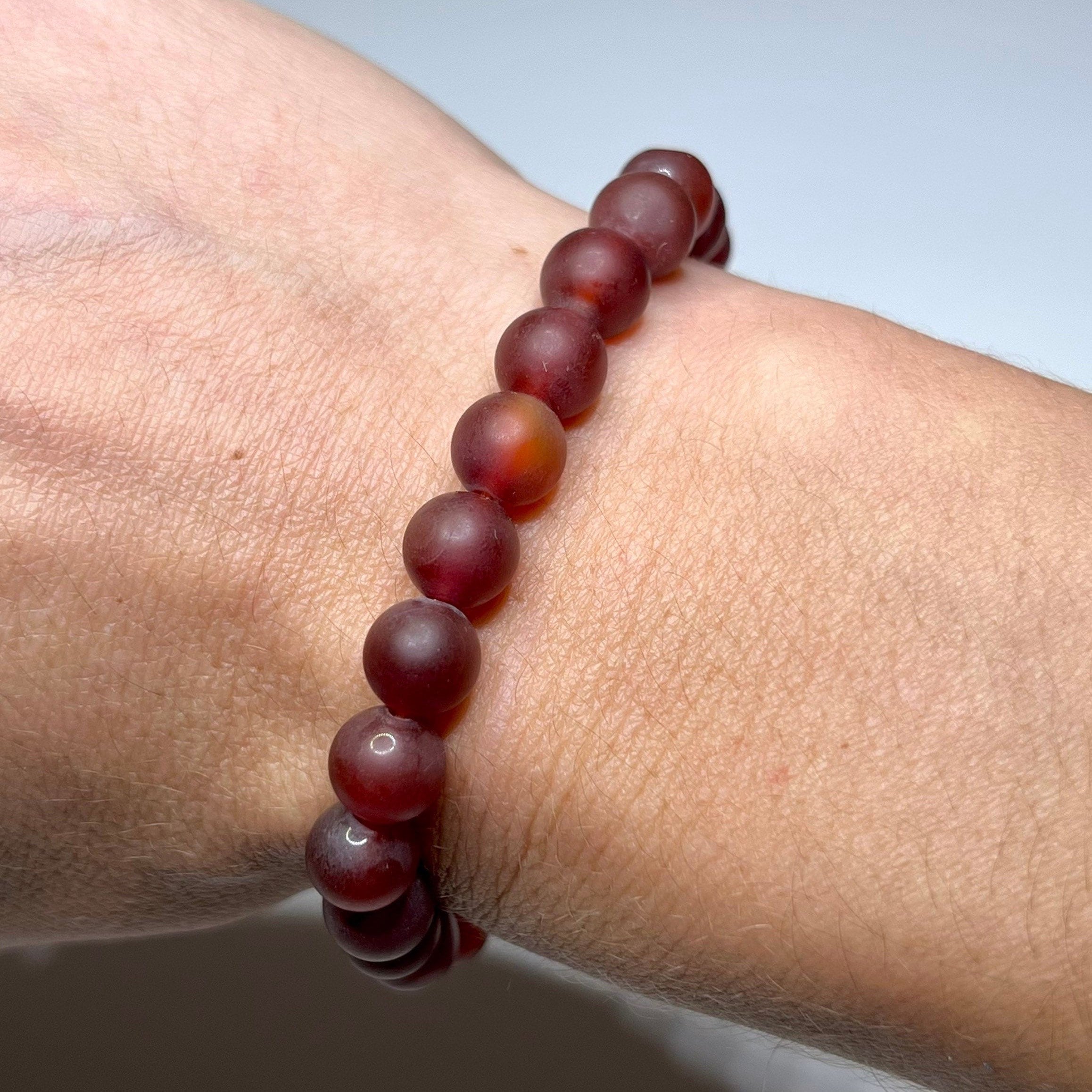 Red Agate Crystal Bracelet, 8mm Matte Bead Gemstone Bracelet
