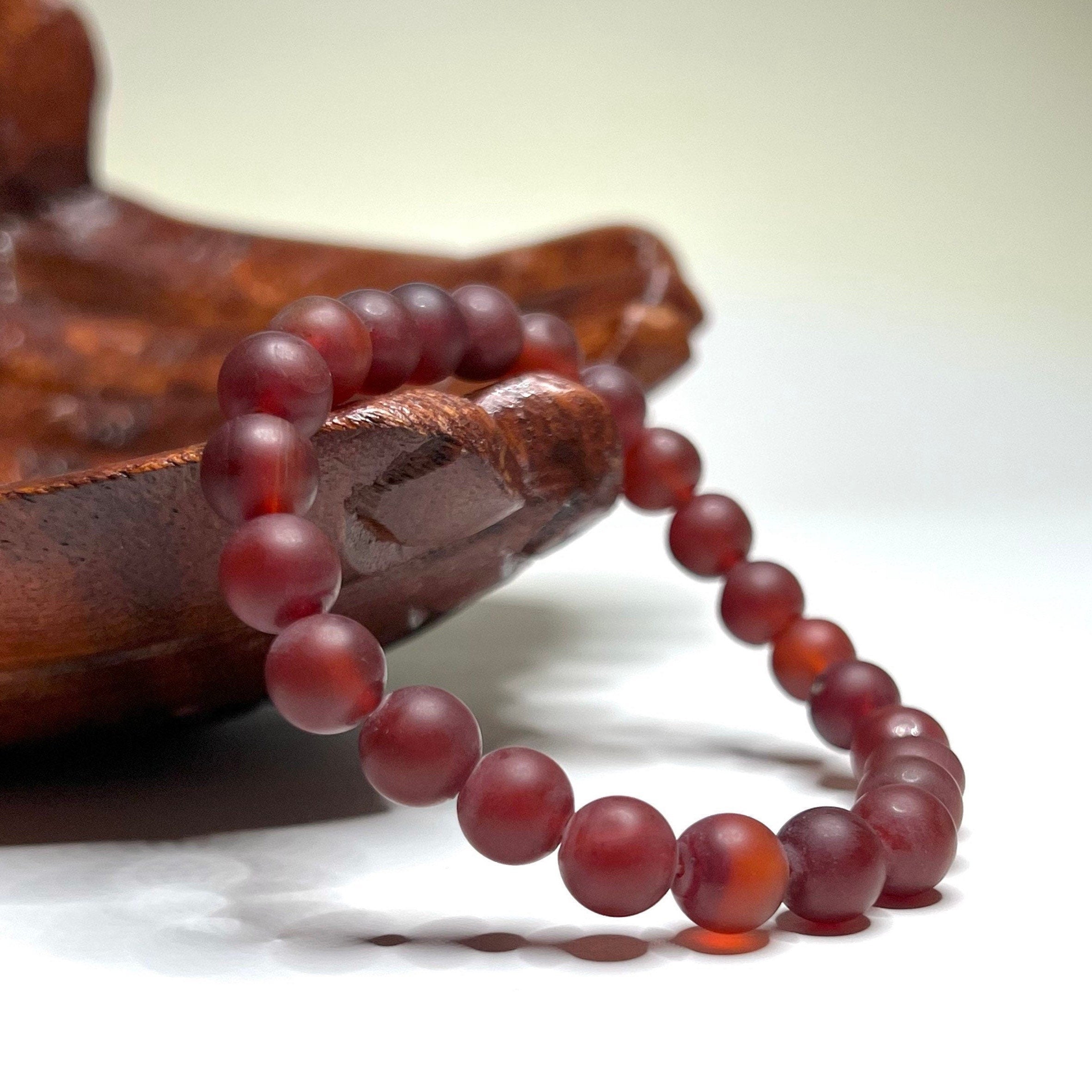 Red Agate Crystal Bracelet, 8mm Matte Bead Gemstone Bracelet