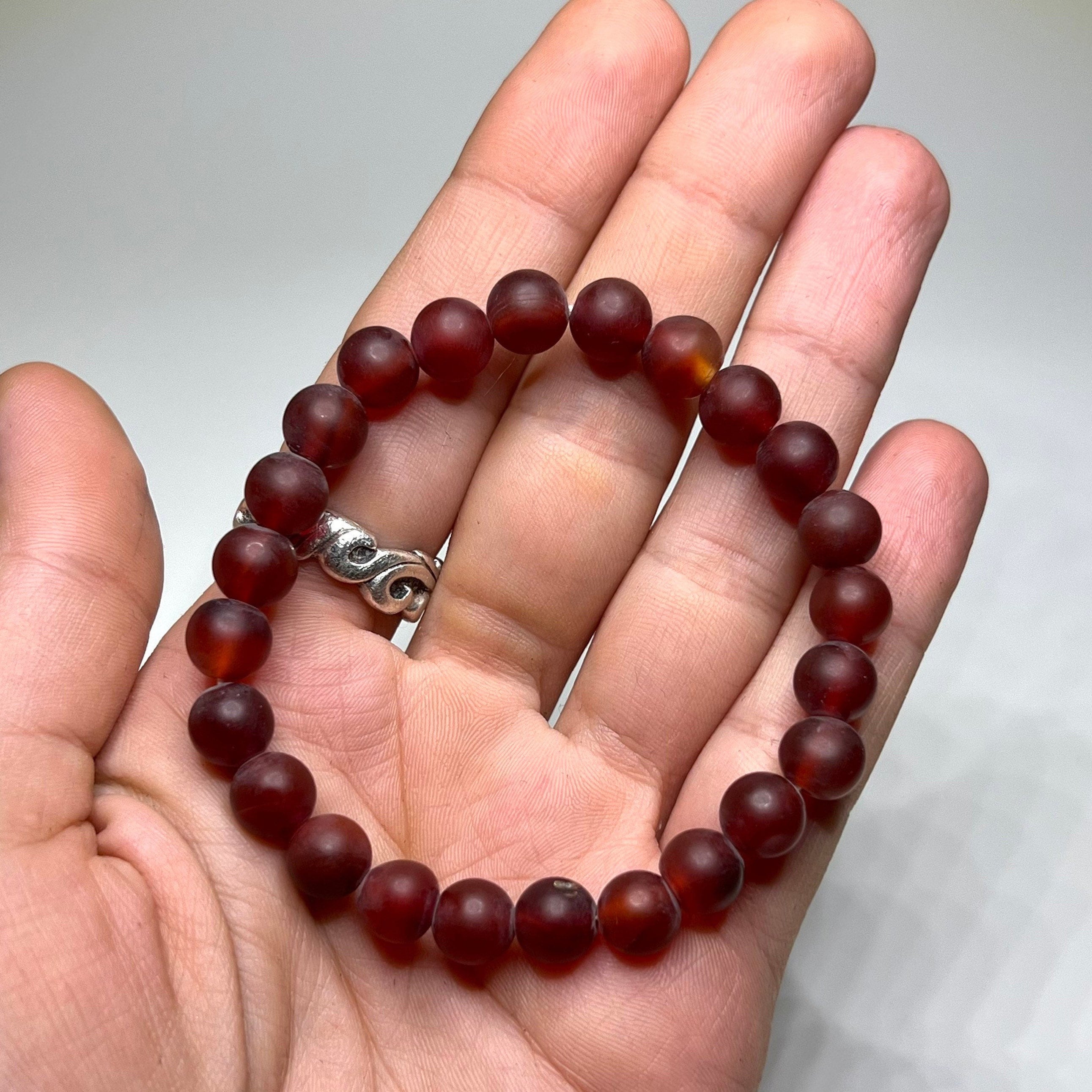 Red Agate Crystal Bracelet, 8mm Matte Bead Gemstone Bracelet