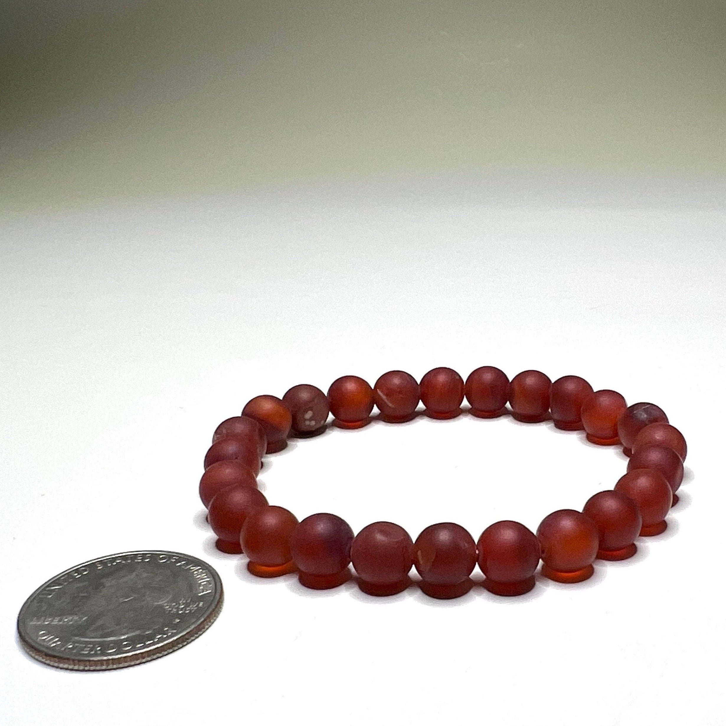 Red Agate Crystal Bracelet, 8mm Matte Bead Gemstone Bracelet