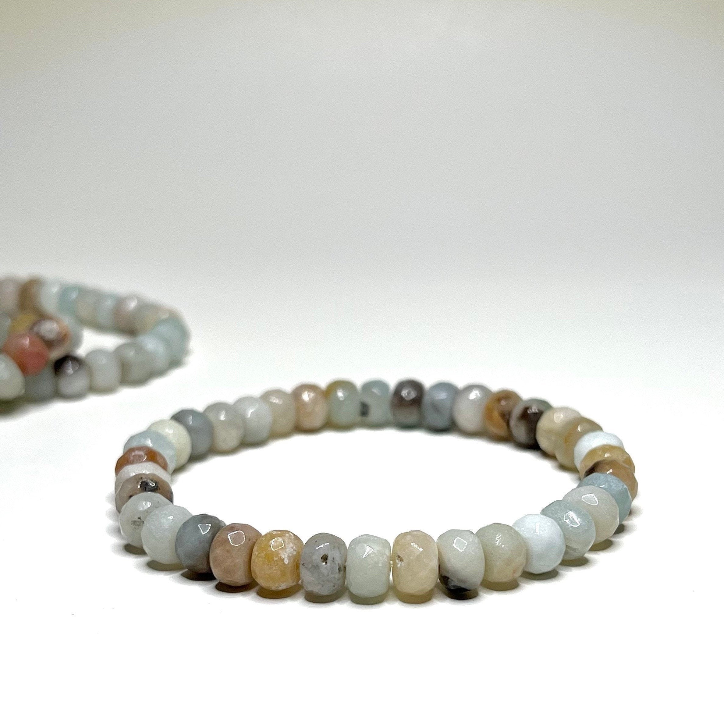 Amazonite Rondelle Bracelet: Gemstone Beaded Stretch Bracelet