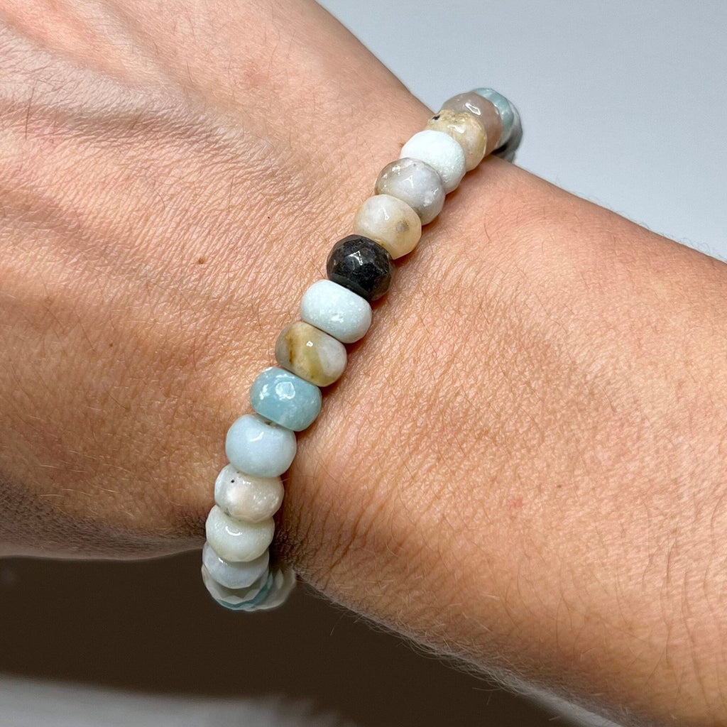 Amazonite Rondelle Bracelet: Gemstone Beaded Stretch Bracelet