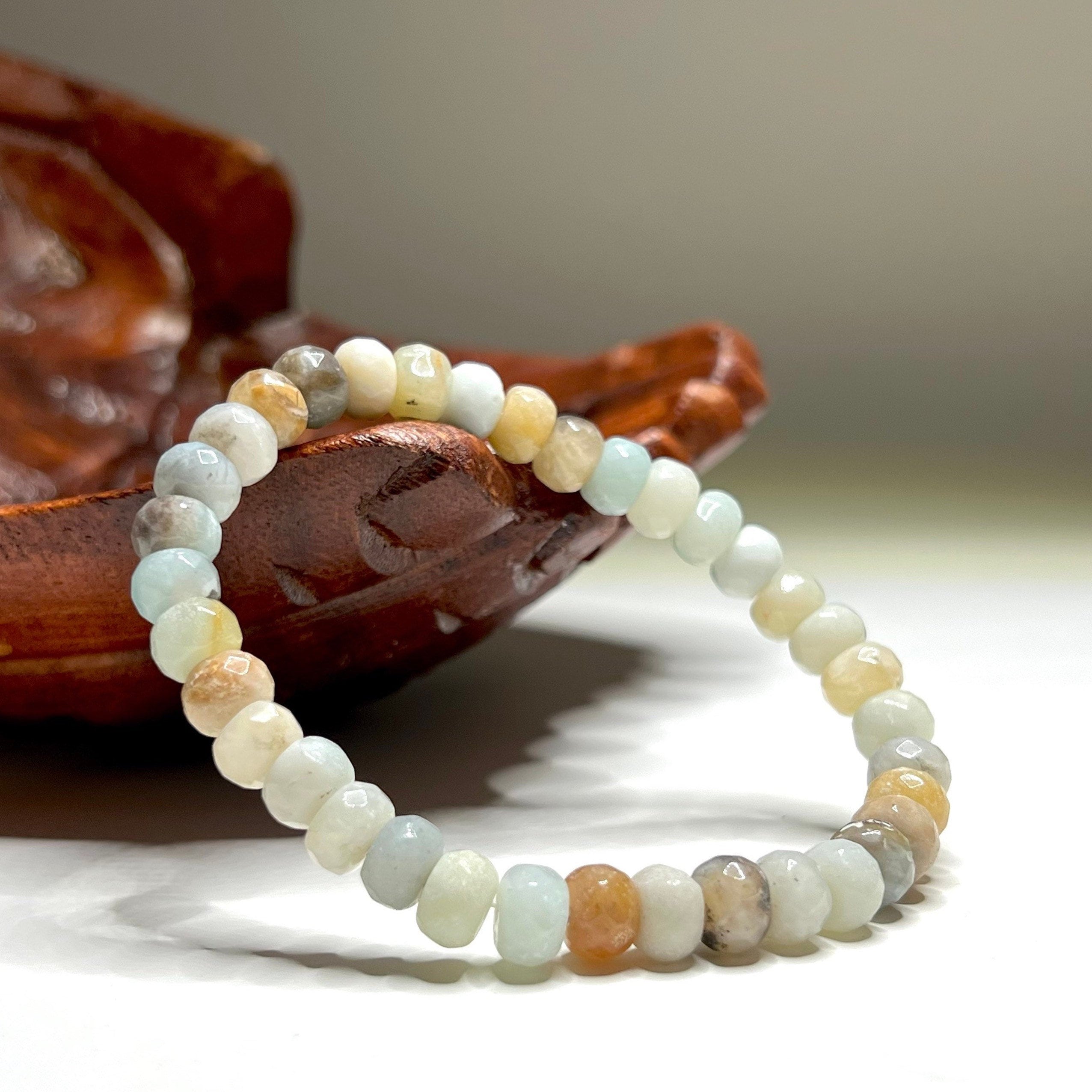 Amazonite Rondelle Bracelet: Gemstone Beaded Stretch Bracelet