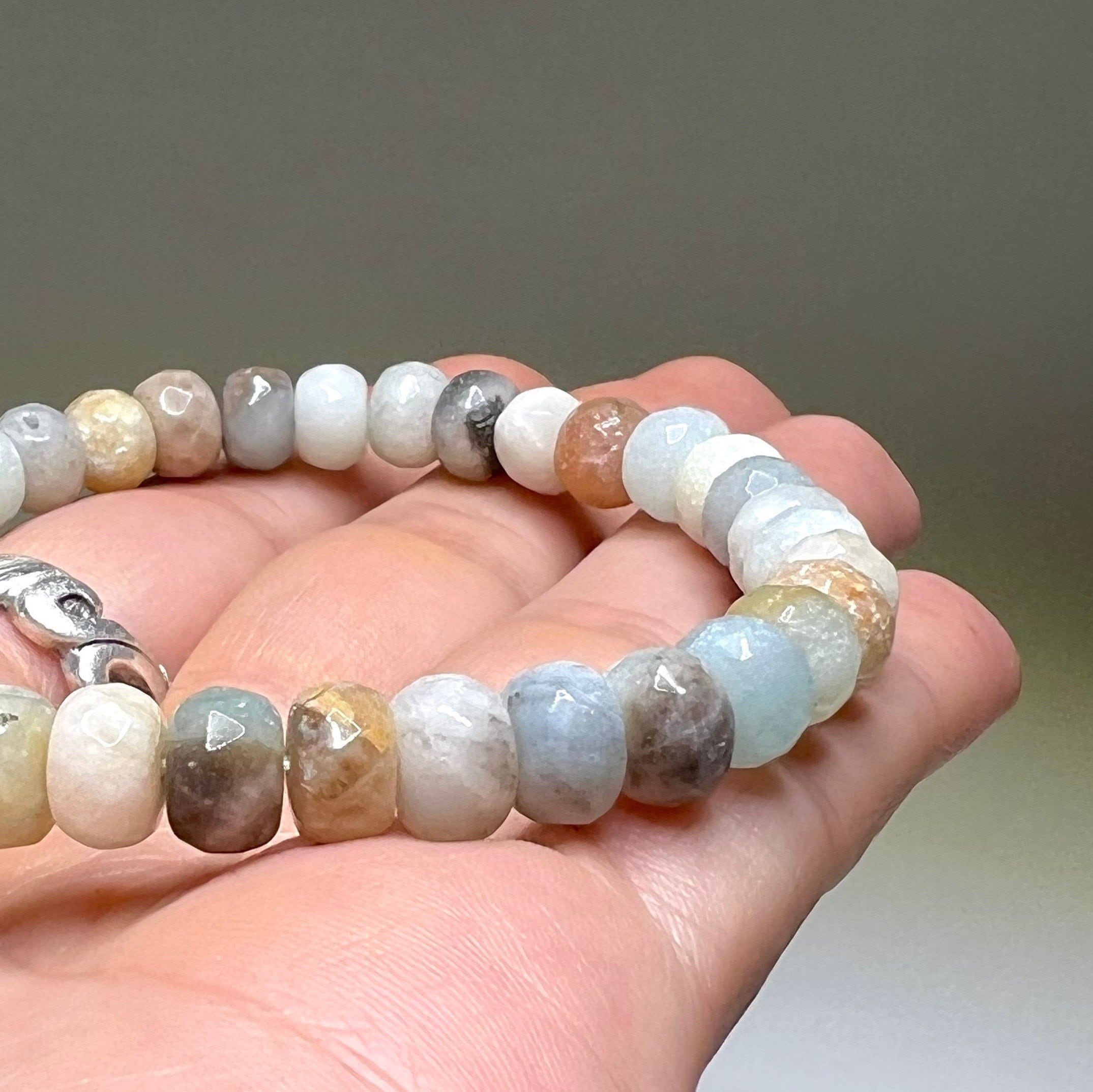 Amazonite Rondelle Bracelet: Gemstone Beaded Stretch Bracelet