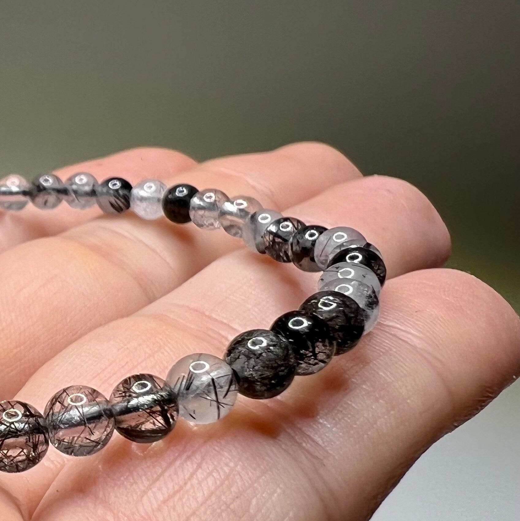 Tourmalinated Quartz Crystal Bracelet, Handmade Gemstone Beaded Bracelet - #2