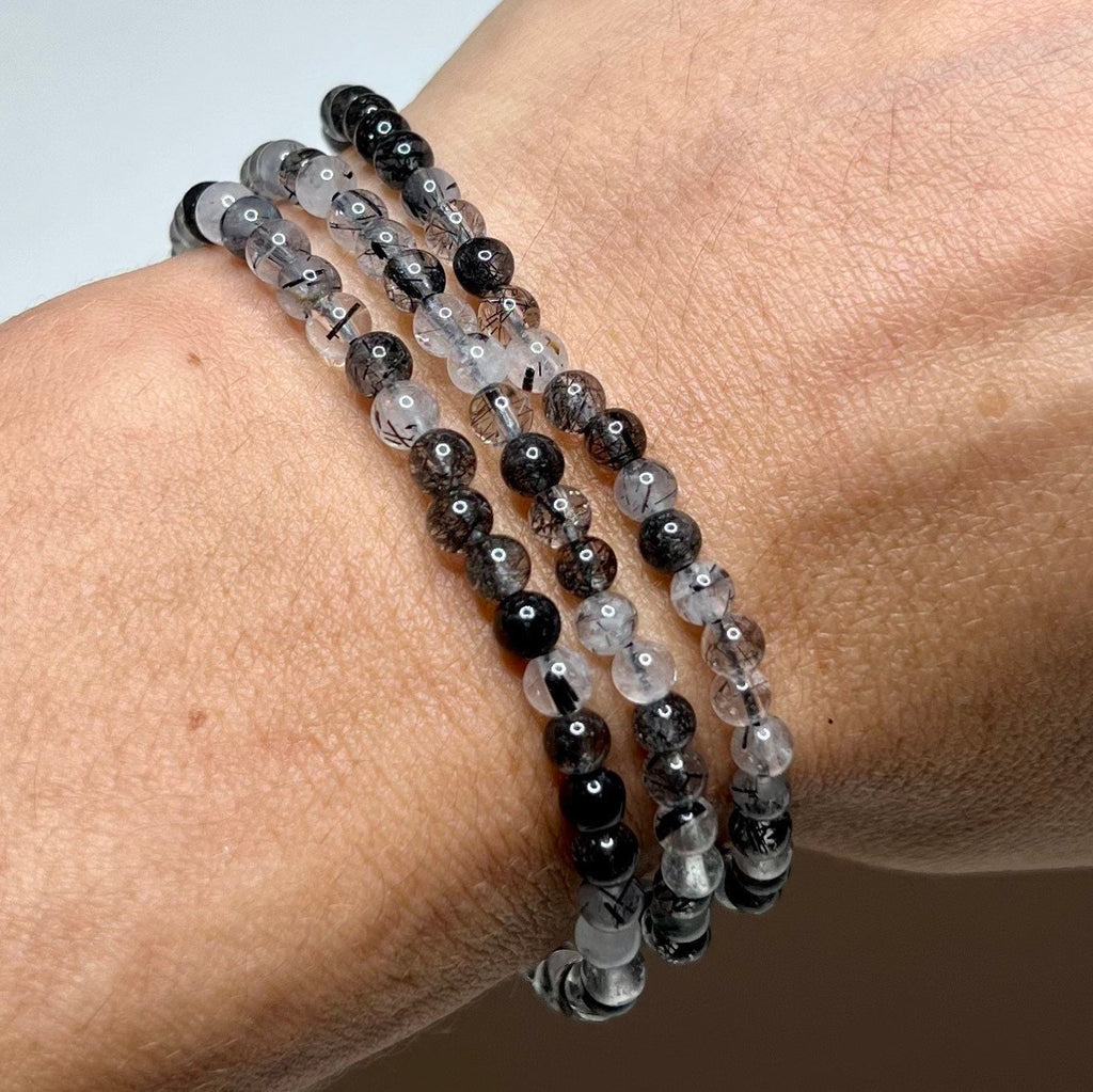 Tourmalinated Quartz Crystal Bracelet, Handmade Gemstone Beaded Bracelet - #2