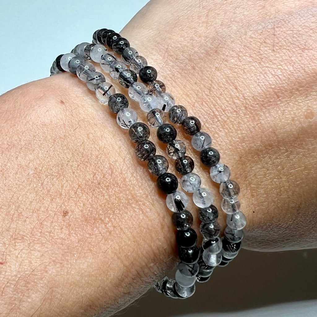 Tourmalinated Quartz Crystal Bracelet, Handmade Gemstone Beaded Bracelet