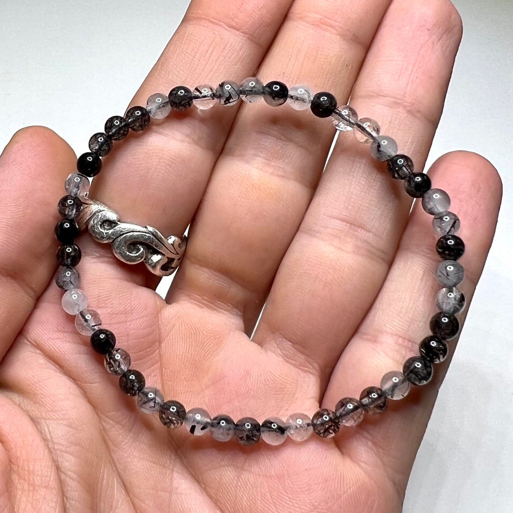 Tourmalinated Quartz Crystal Bracelet, Handmade Gemstone Beaded Bracelet - #2