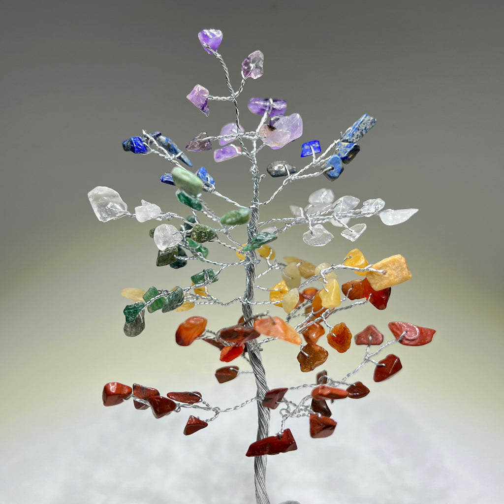 Chakra Gemstone Tree: Handmade Healing Crystal Tree with Wood Base