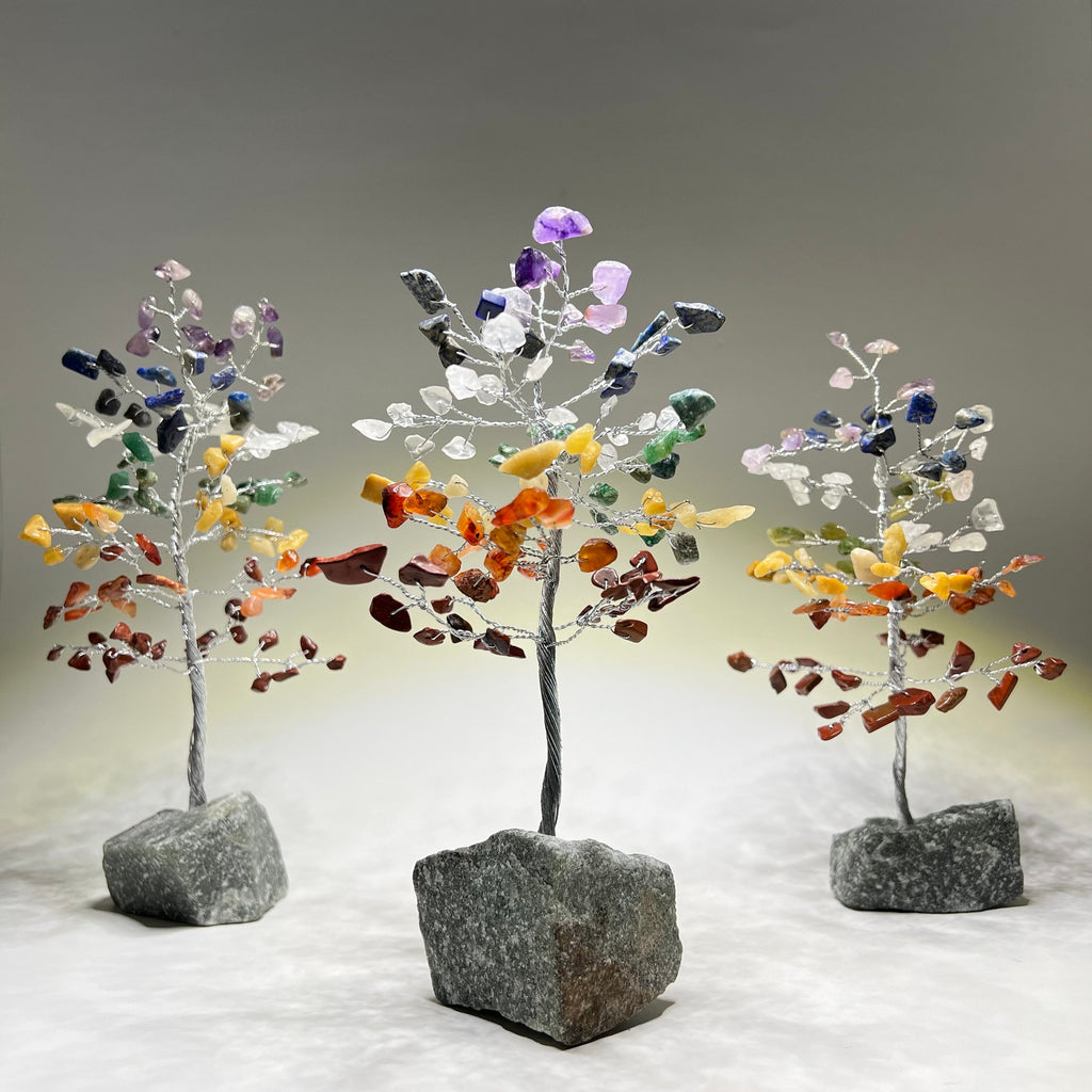 Chakra Gemstone Tree: Handmade Healing Crystal Tree with Wood Base