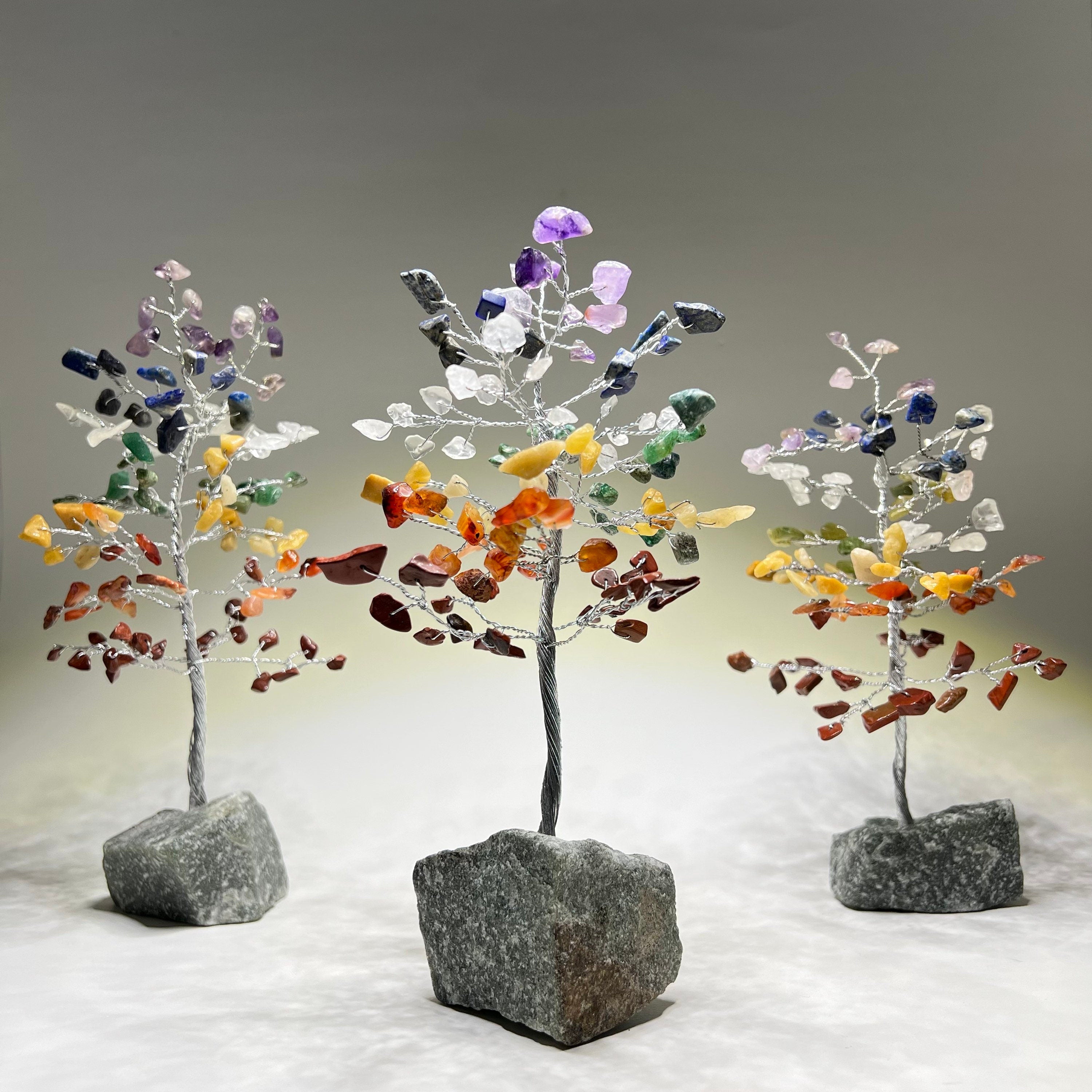 Chakra Gemstone Tree: Handmade Healing Crystal Tree with Wood Base