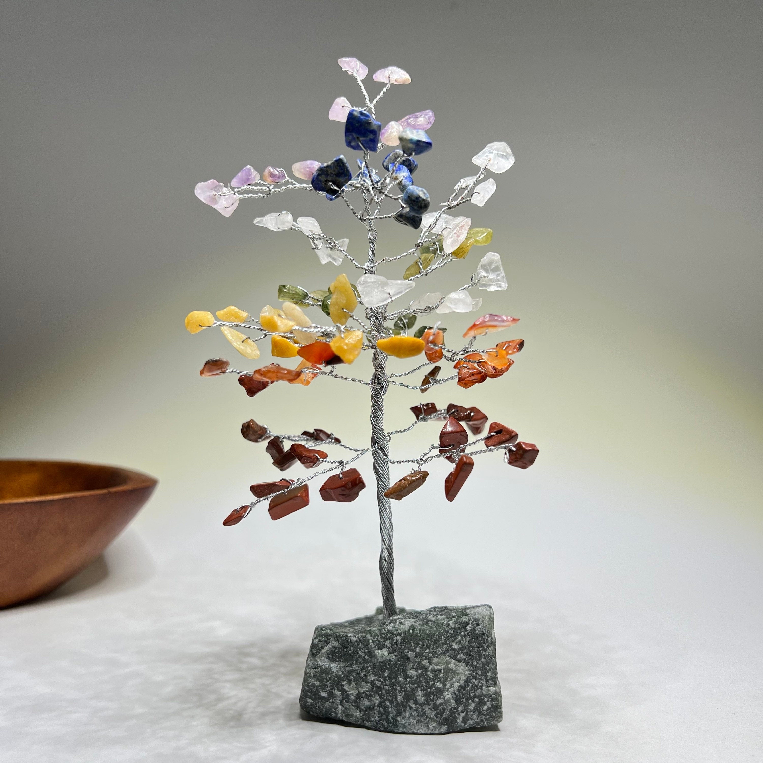 Chakra Gemstone Tree: Handmade Healing Crystal Tree with Wood Base