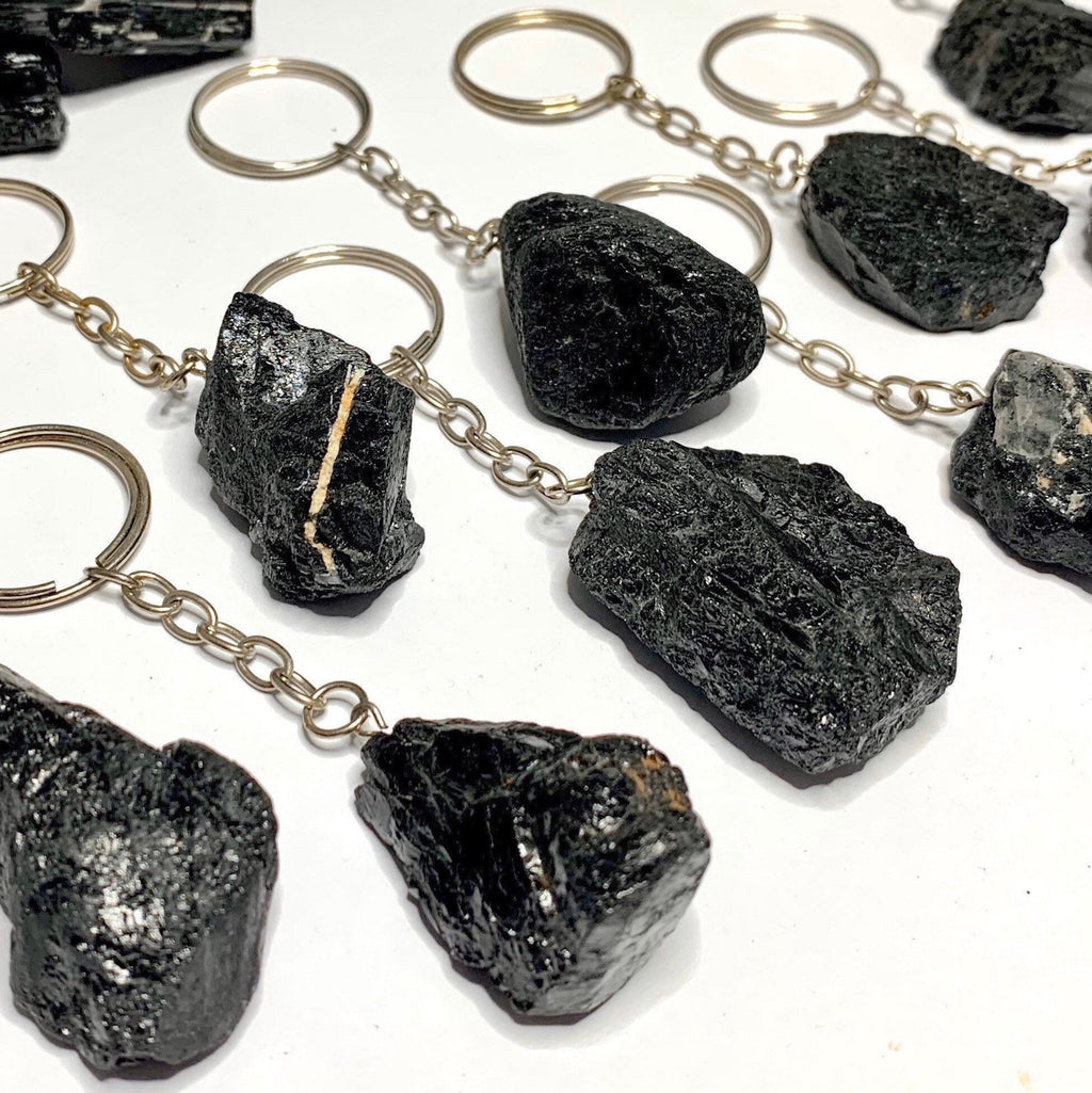 Raw Black Tourmaline Crystal Keychain - Protection Stone