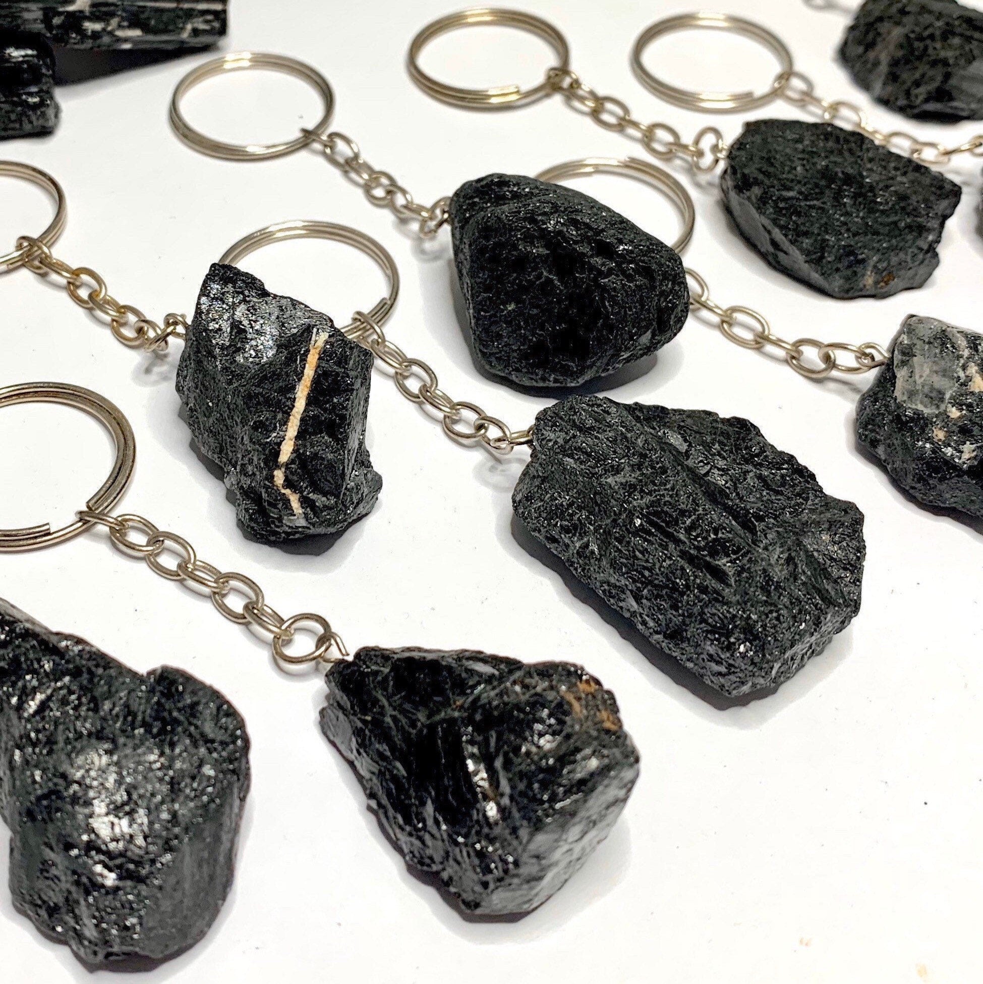 Raw Black Tourmaline Crystal Keychain - Protection Stone