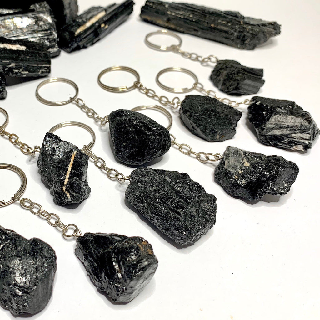 Raw Black Tourmaline Crystal Keychain - Protection Stone