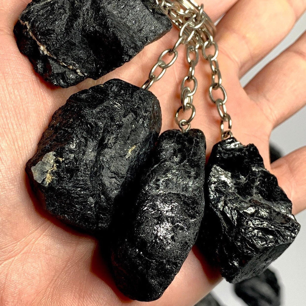Raw Black Tourmaline Crystal Keychain - Protection Stone