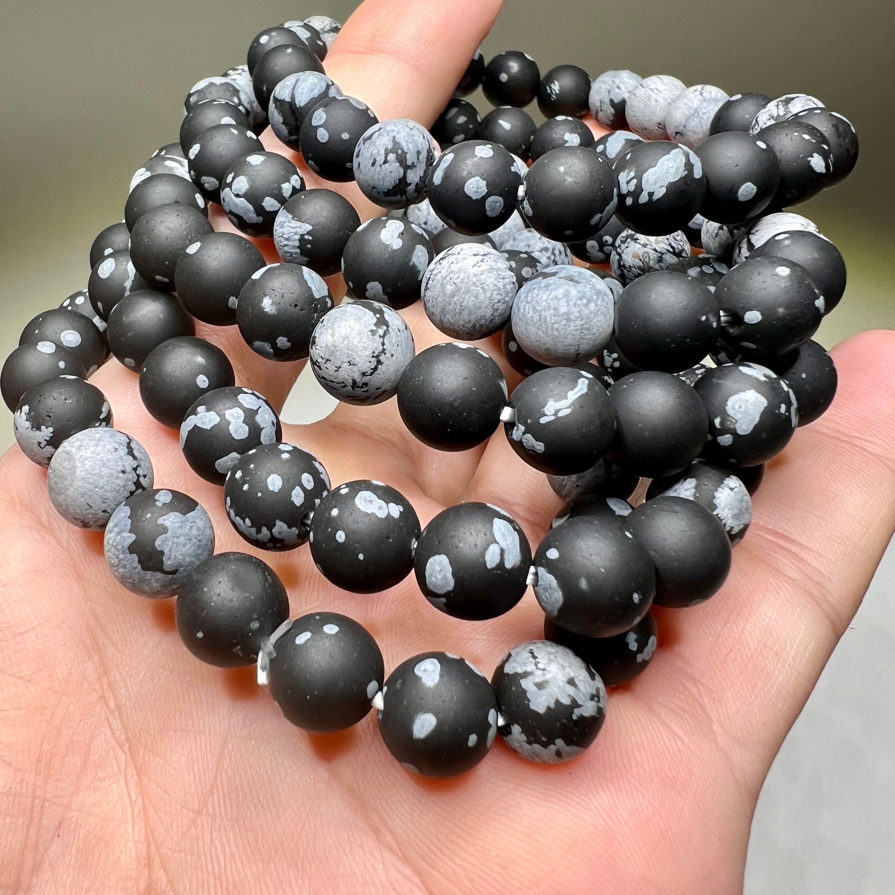Snowflake Obsidian Crystal Bracelet: Handmade Gemstone Stretch Bracelet - 8mm Matte Beads