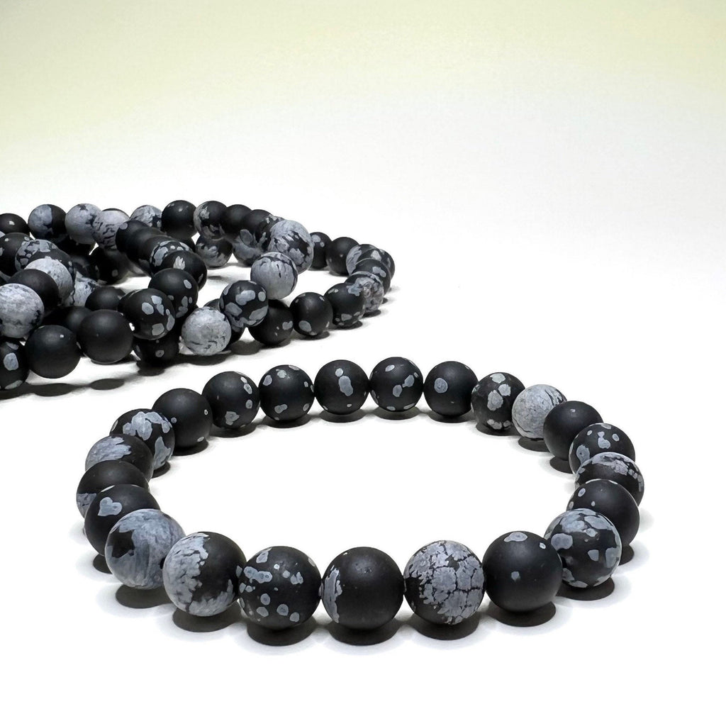 Snowflake Obsidian Crystal Bracelet: Handmade Gemstone Stretch Bracelet - 8mm Matte Beads