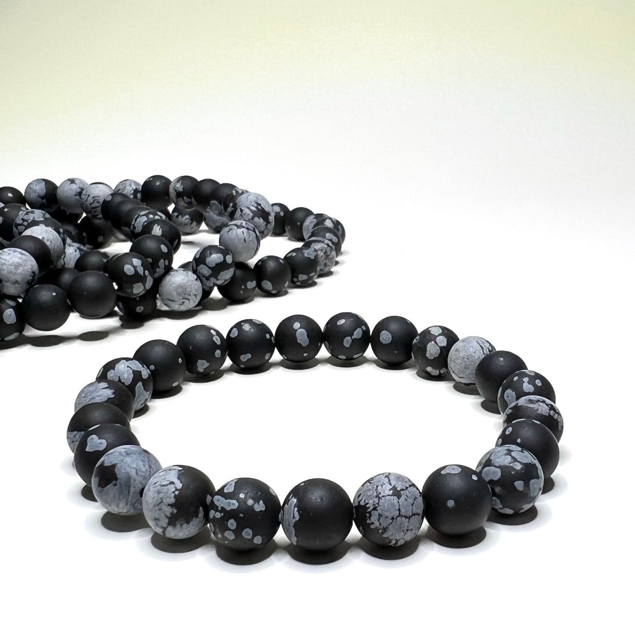 Snowflake Obsidian Crystal Bracelet: Handmade Gemstone Stretch Bracelet - 8mm Matte Beads