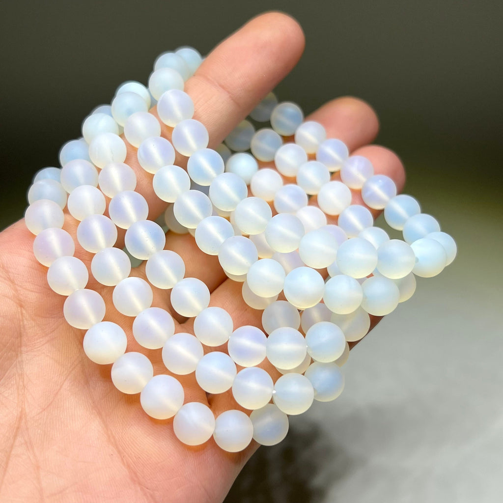 Matte Opalite Beaded Stretch Bracelet: 8mm or 10mm