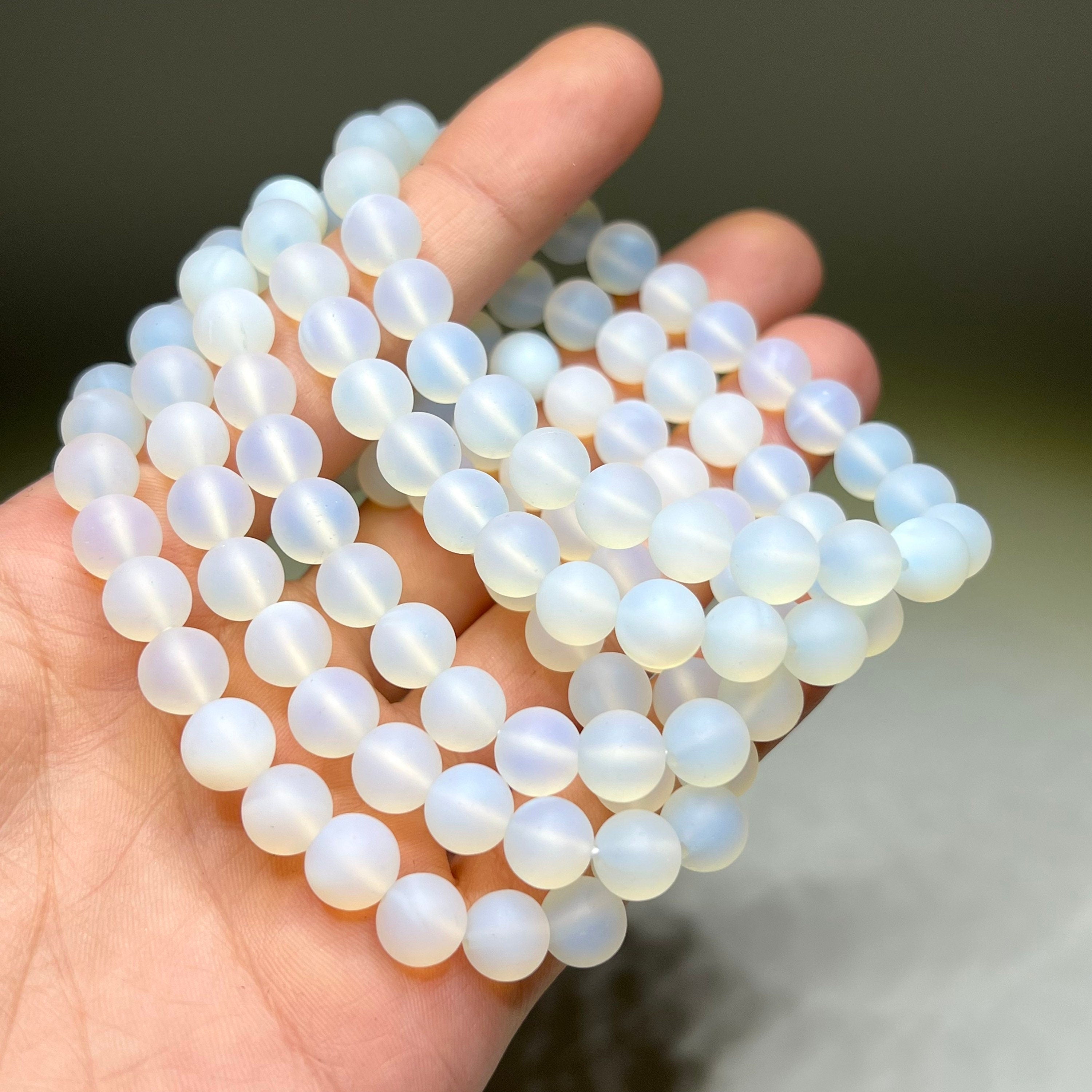 Matte Opalite Beaded Stretch Bracelet: 8mm or 10mm