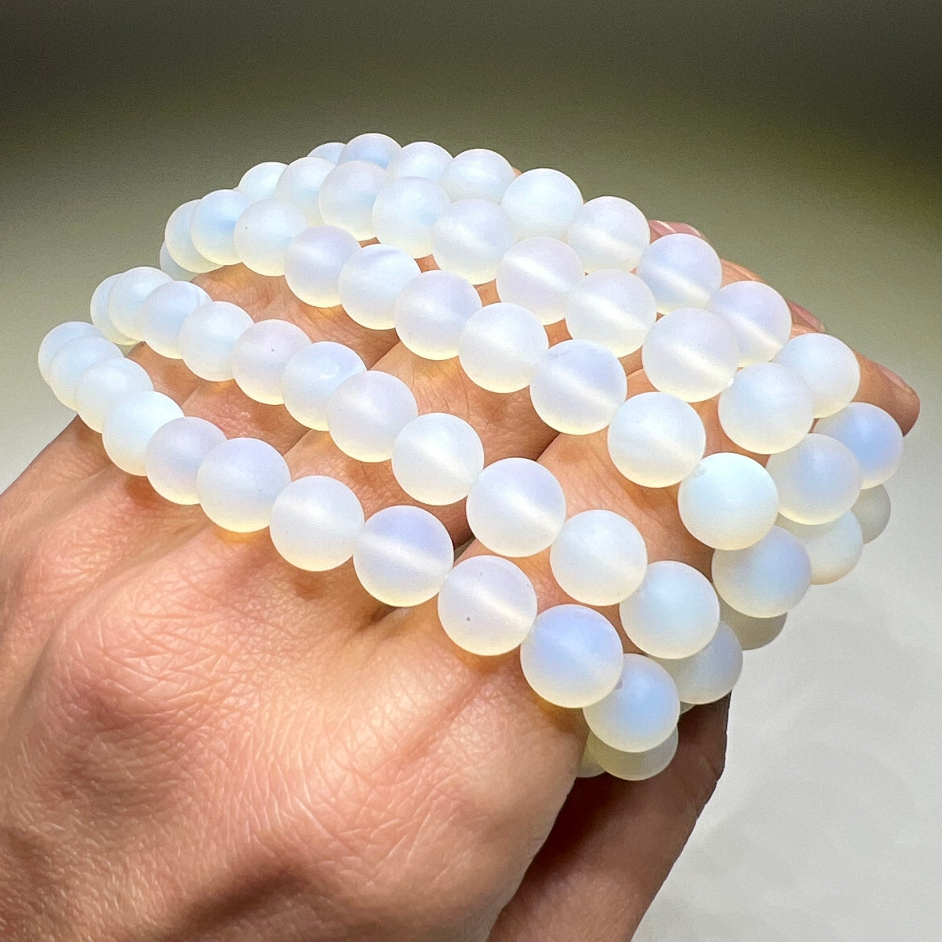 Matte Opalite Beaded Stretch Bracelet: 8mm or 10mm