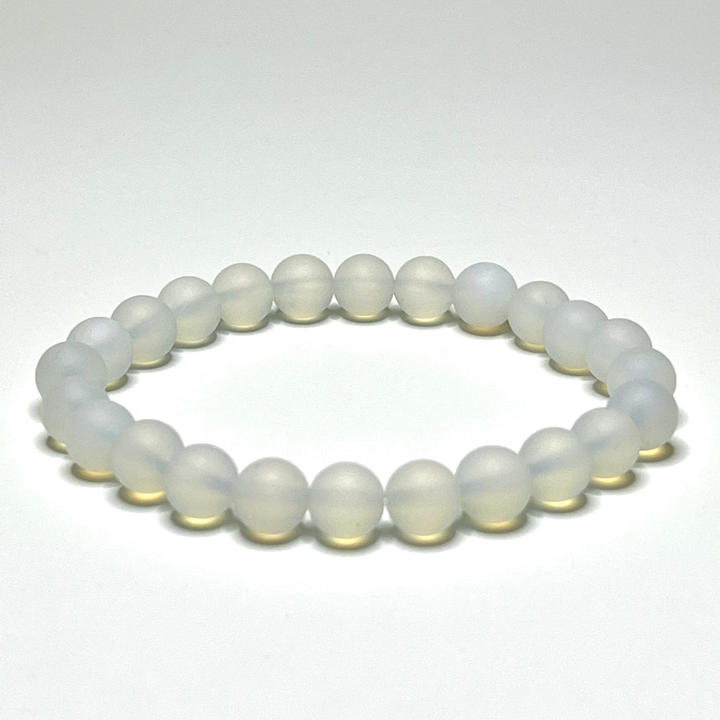 Matte Opalite Beaded Stretch Bracelet: 8mm or 10mm