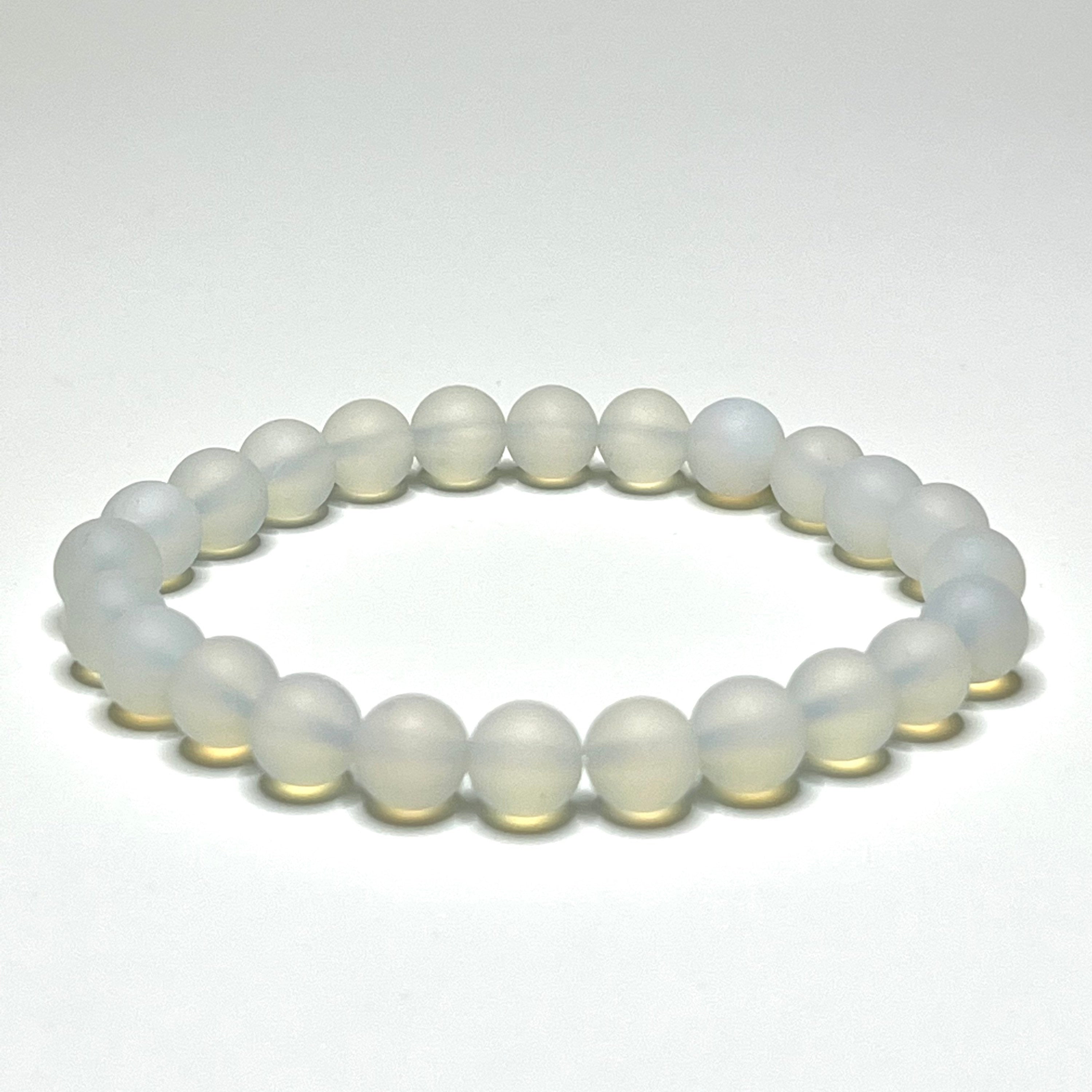 Matte Opalite Beaded Stretch Bracelet: 8mm or 10mm