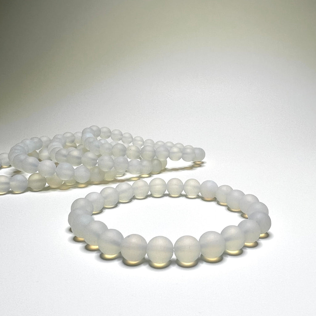 Matte Opalite Beaded Stretch Bracelet: 8mm or 10mm