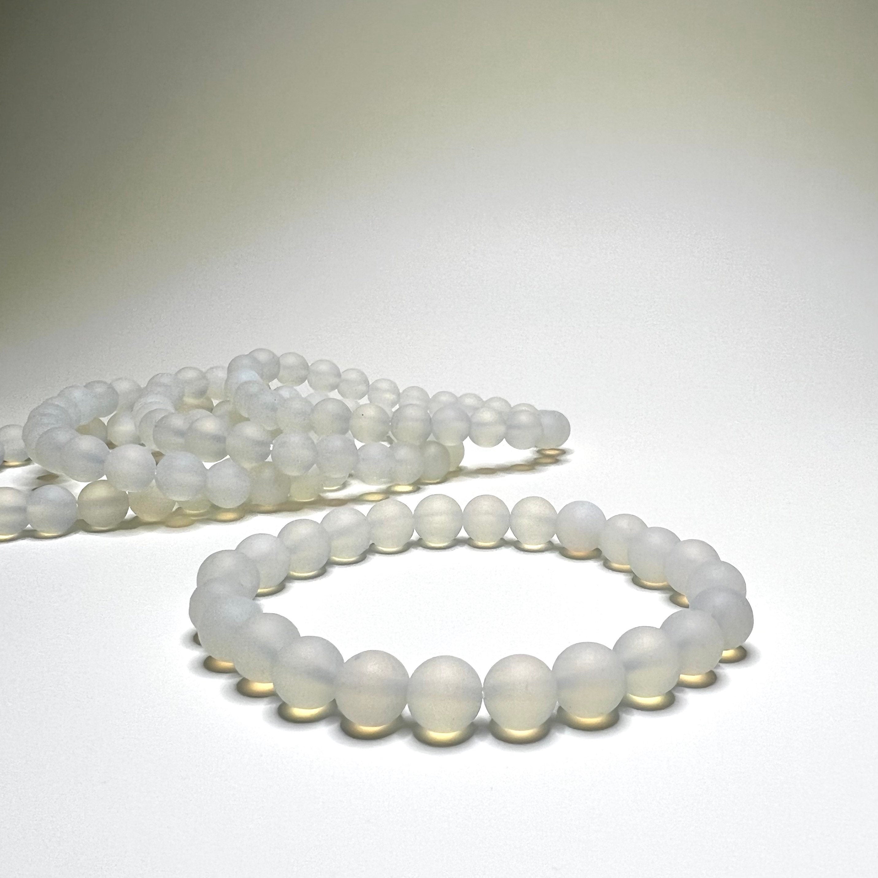 Matte Opalite Beaded Stretch Bracelet: 8mm or 10mm