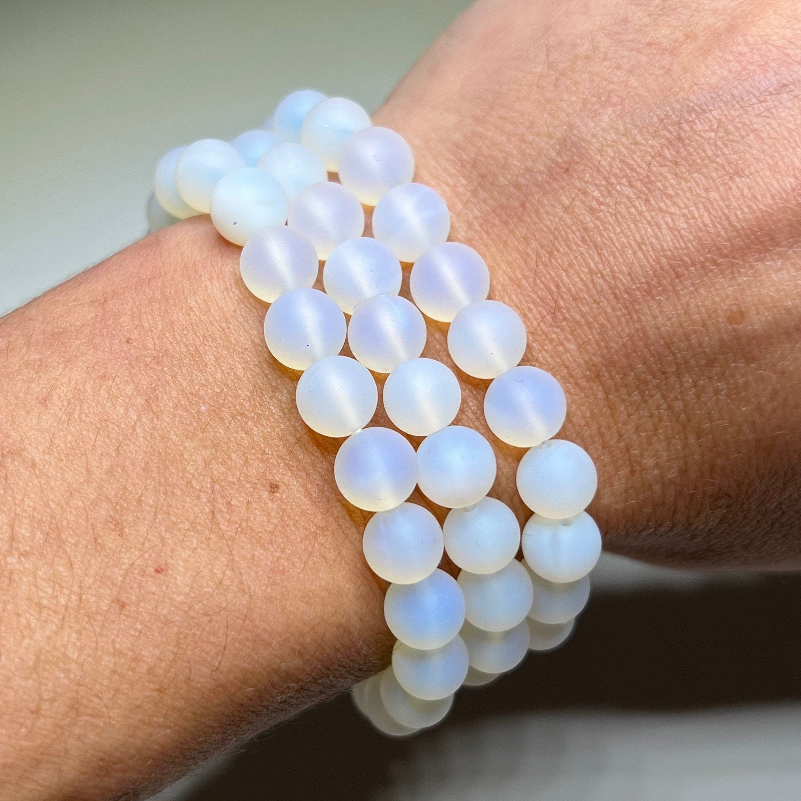 Matte Opalite Beaded Stretch Bracelet: 8mm or 10mm