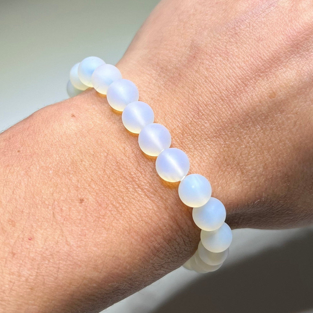 Matte Opalite Beaded Stretch Bracelet: 8mm or 10mm