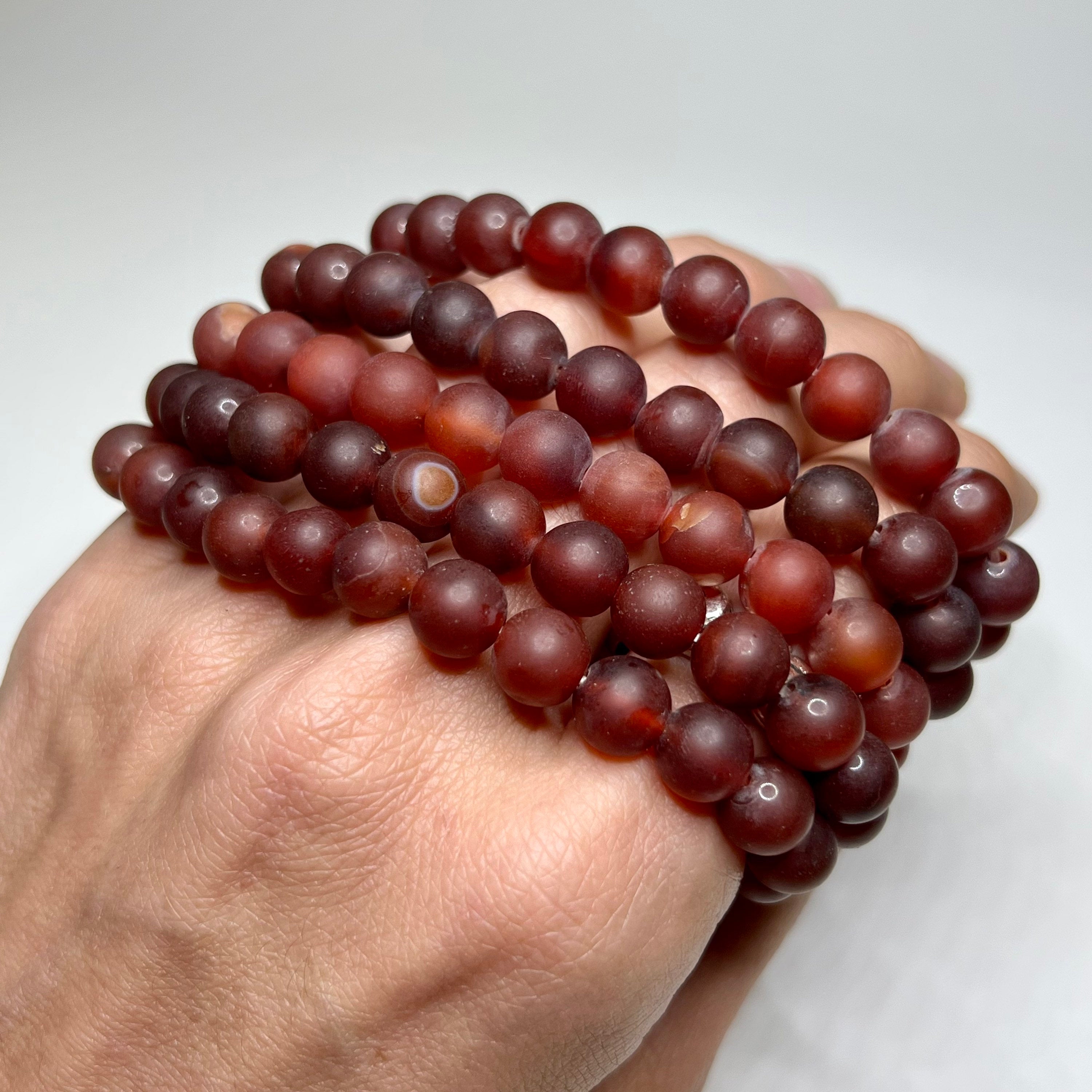 Red Agate Crystal Bracelet, 8mm Matte Bead Gemstone Bracelet