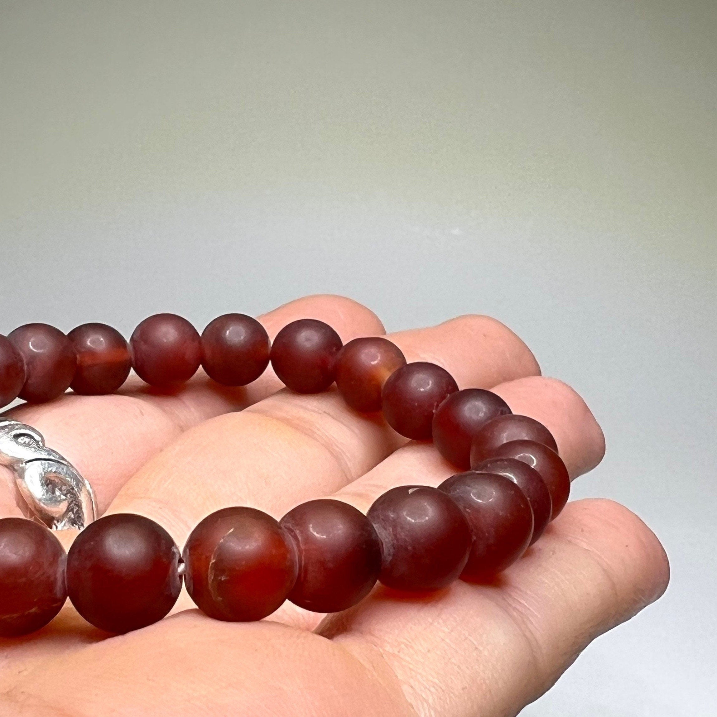 Red Agate Crystal Bracelet, 8mm Matte Bead Gemstone Bracelet