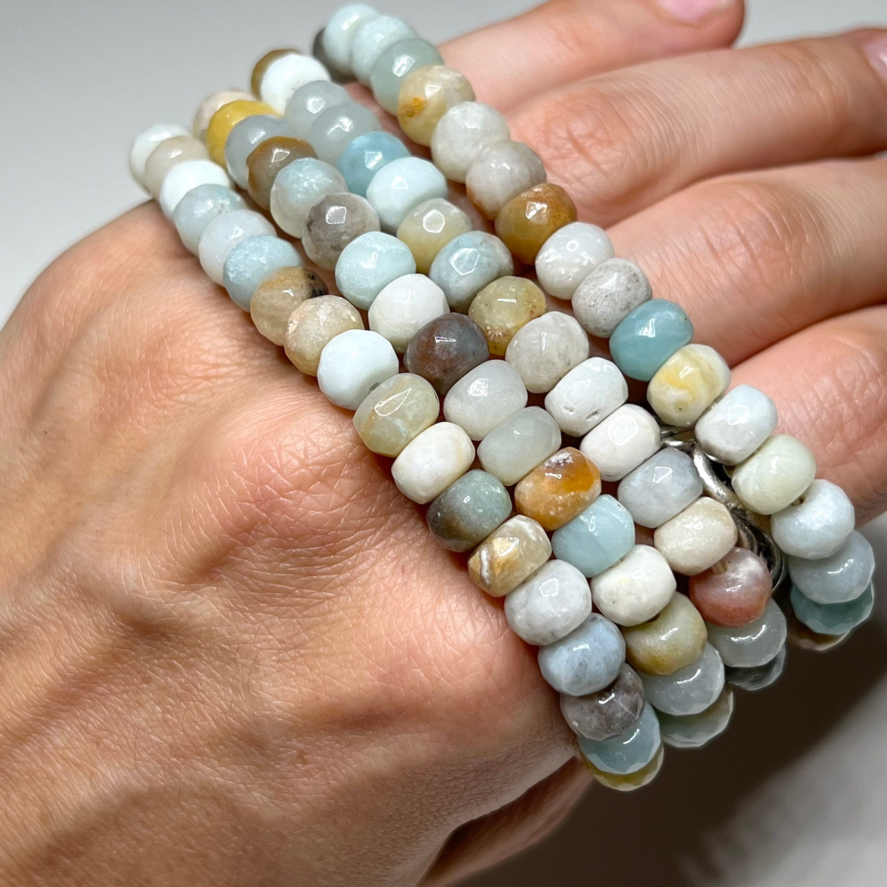 Amazonite Rondelle Bracelet: Gemstone Beaded Stretch Bracelet