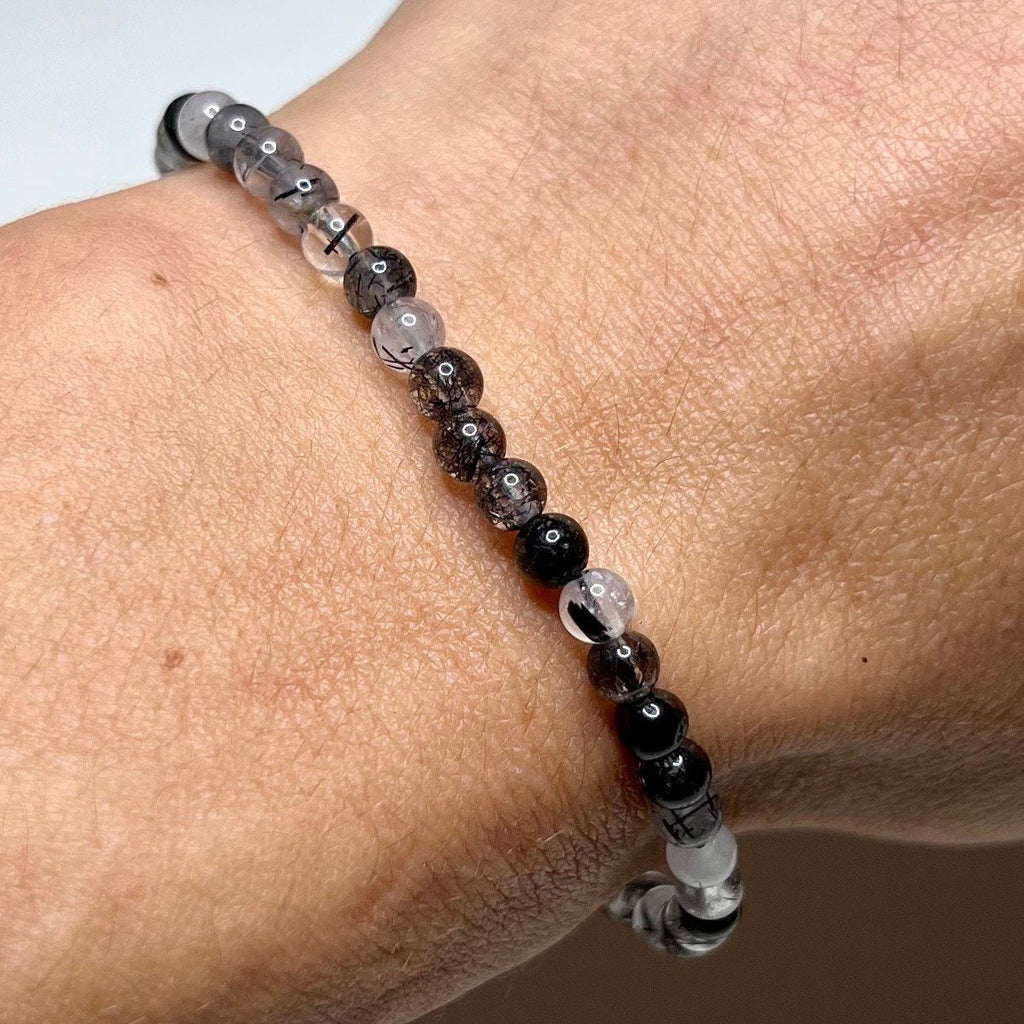 Tourmalinated Quartz Crystal Bracelet, Handmade Gemstone Beaded Bracelet