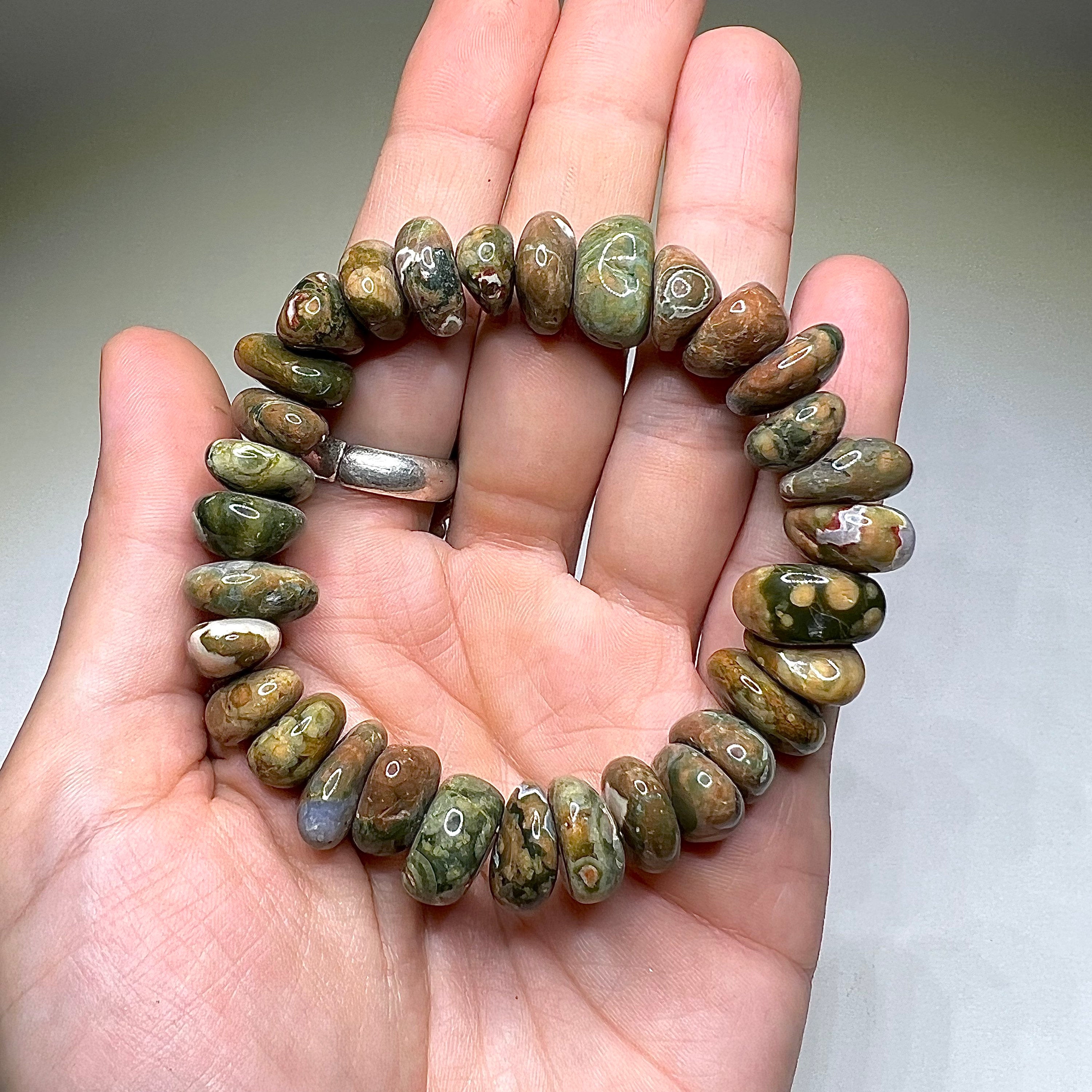 Rhyolite Crystal Beaded Bracelet: Volcanic Gemstone, Calming Energy