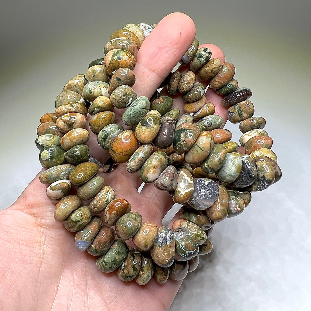 Rhyolite Crystal Beaded Bracelet: Volcanic Gemstone, Calming Energy