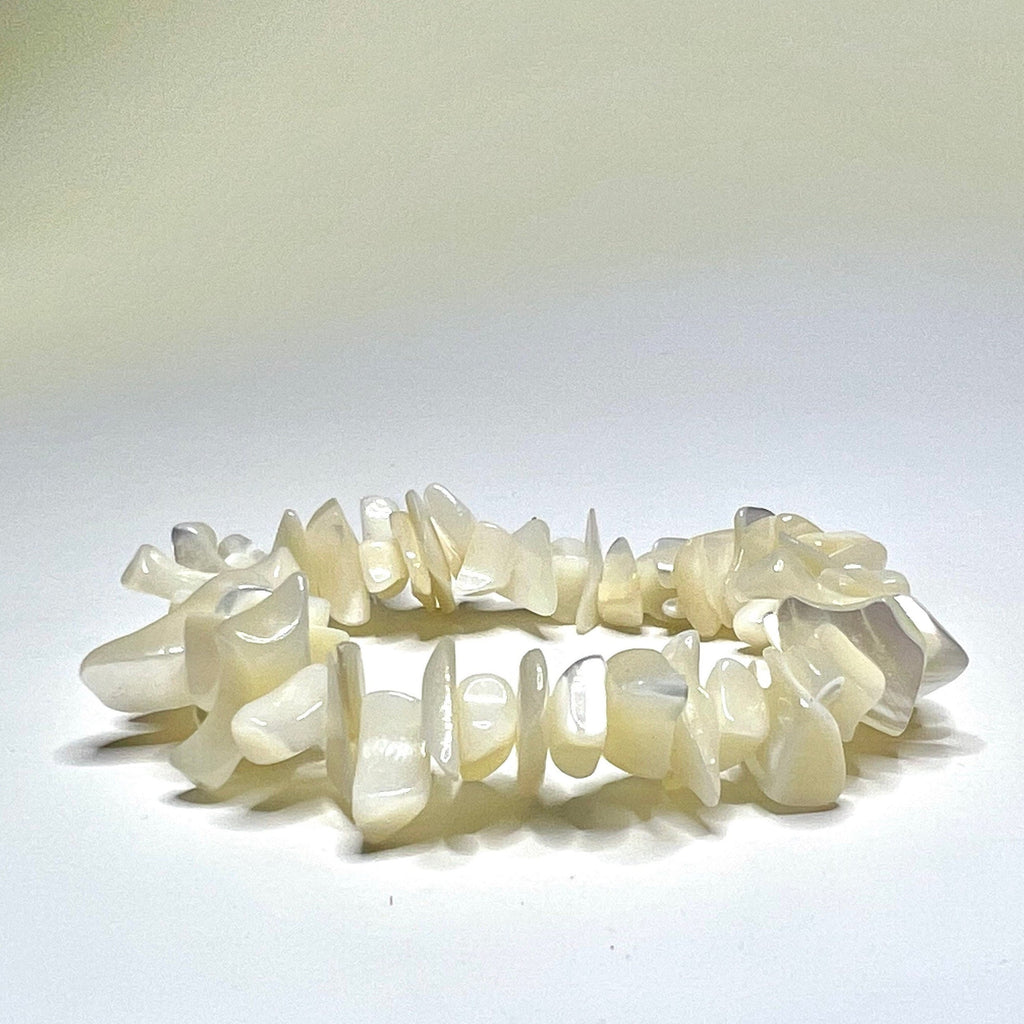 Mother of Pearl Crystal Bracelet, Gemstone Chips Beaded Bracelet
